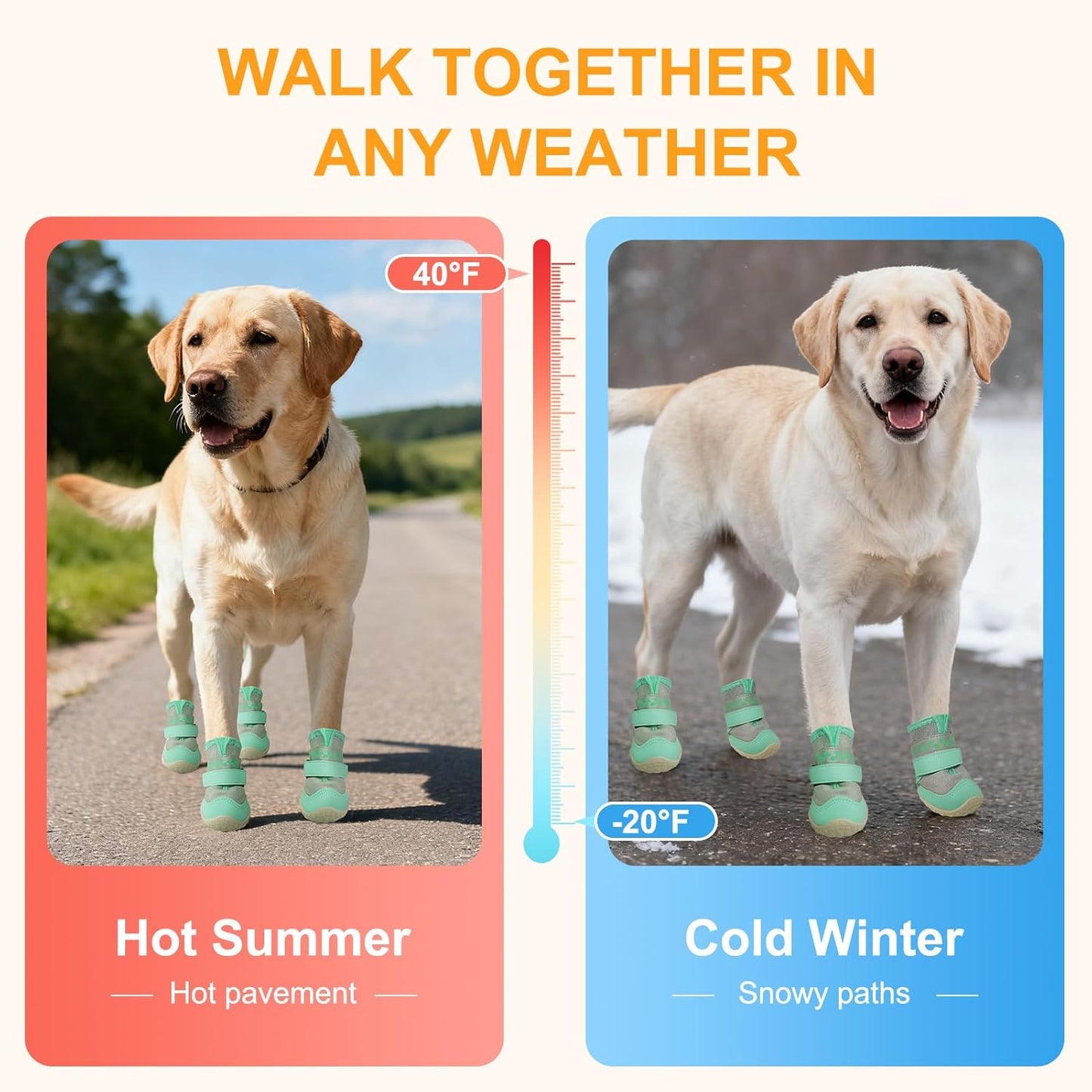BEAUTYZOO Waterproof Dog Shoes for Winter Cold Weather, Anti Slip Dog Boots for Medium Large Senior Dogs, Breathable Dog Booties and Paw Protectors to Prevent Licking, 4PCS Doggie Hiking Boots