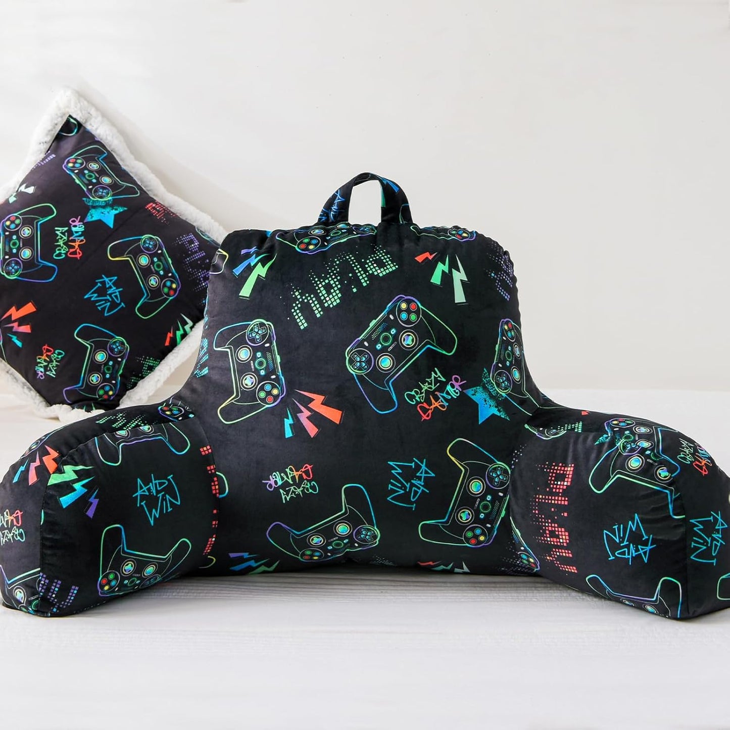 A Nice Night Kids Back Resting Pillow for Reading and Watching TV Bed Rest Pillow to Lounge with Comfortable Back Support Great for The Bed or Couch,Gaming Printed,Matching Cushion Cover