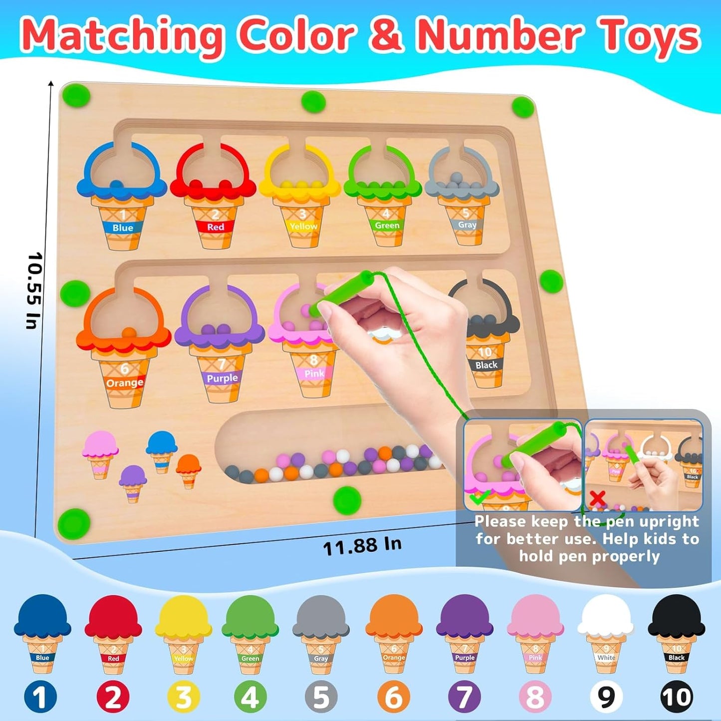 Magnetic Color & Number Maze - Montessori Wooden Color Matching Learning Counting Puzzle Board - Toddler Fine Motor Skills Toys for Boys Girls 2 3 4 Years Old