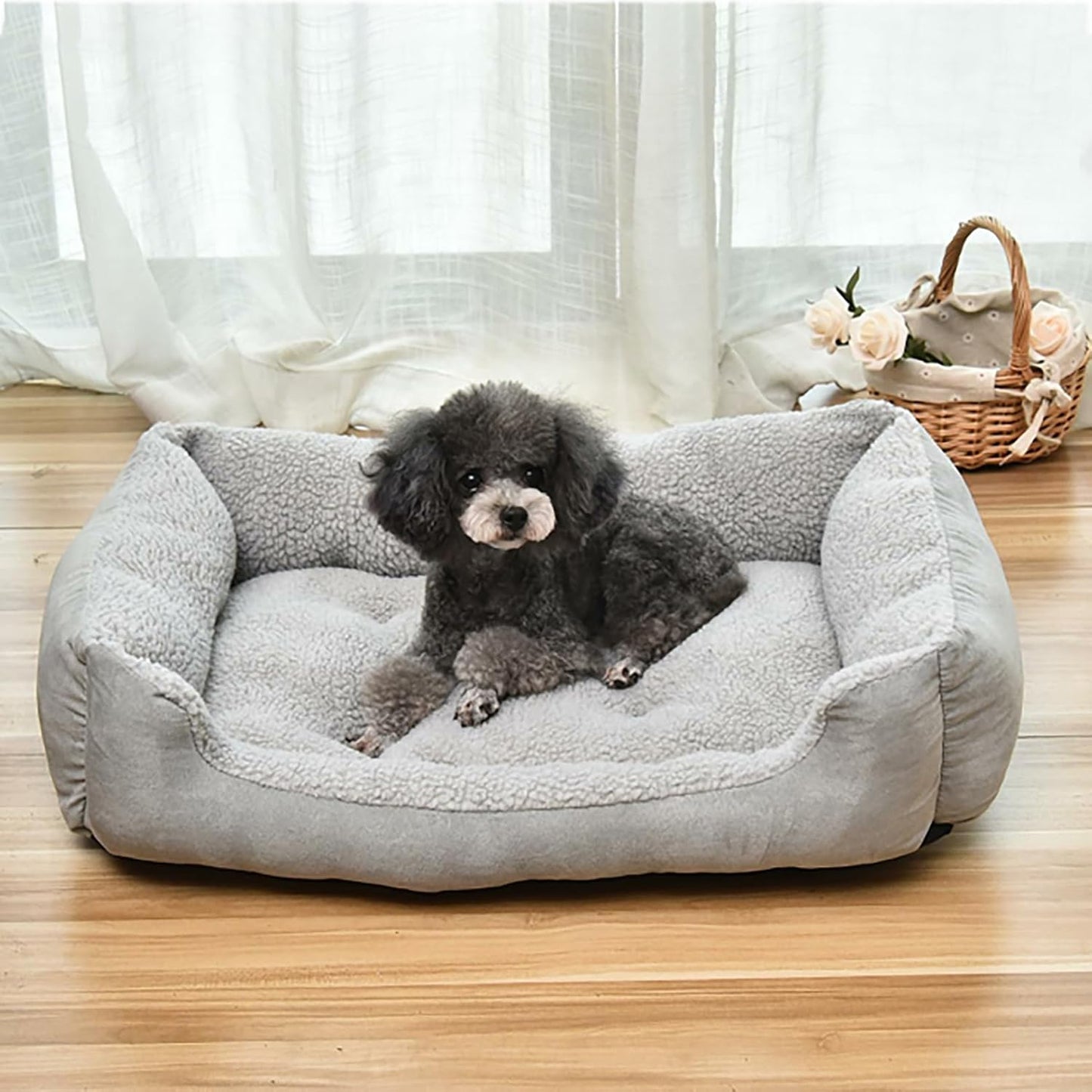 Dog Beds for Large Medium Small Dogs, Dog Bed for Jumbo Dogs Orthopedic Calming Dog Sofa Bed Soft Couch Breathable Cuddler Pet Bed with Anti-Slip Bottom,Grey,60cm