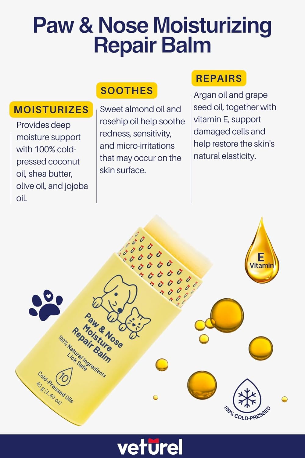 Paw & Nose Moisture Repair Balm | Heals, Regenerates & Strengthens Dry, Cracked & Damaged Paws and Noses | Lick Safe Paw Protector for Pets | Softens & Repairs (1)