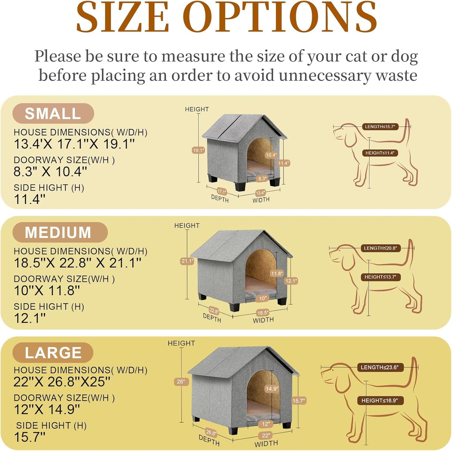 Indoor Dog House, Elevated Foldable Dog Cave Bed with Removable Plush Mat for Small Dogs and Cats Up to 15.7 Inches Long