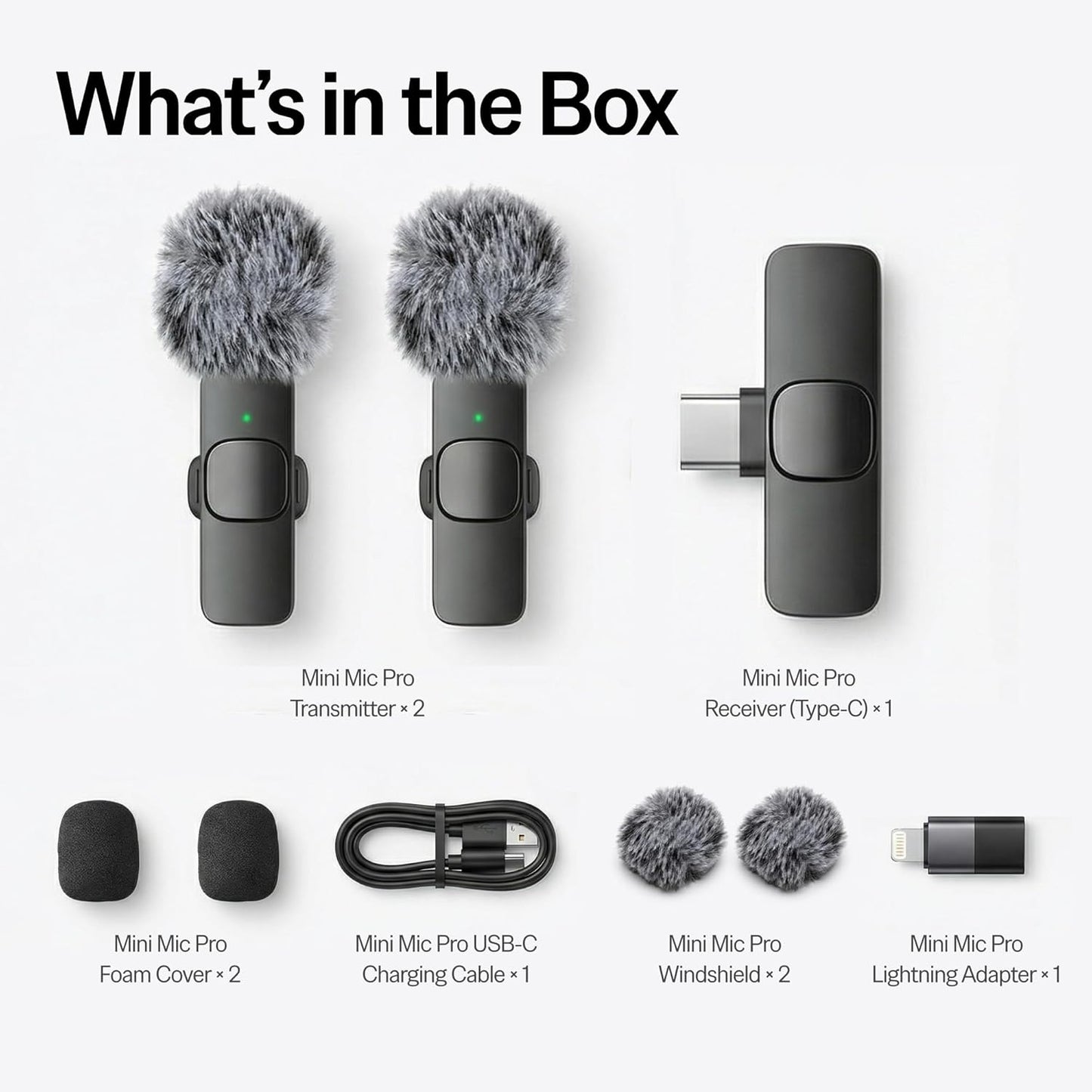 Mini Mic Pro (Latest Model) - Wireless Mini Microphone for iPhone, iPad, Android - 2 Pack Lavalier Microphone for Video Recording - iPhone Mic Crystal Clear Recording with USB-C for Content Creators