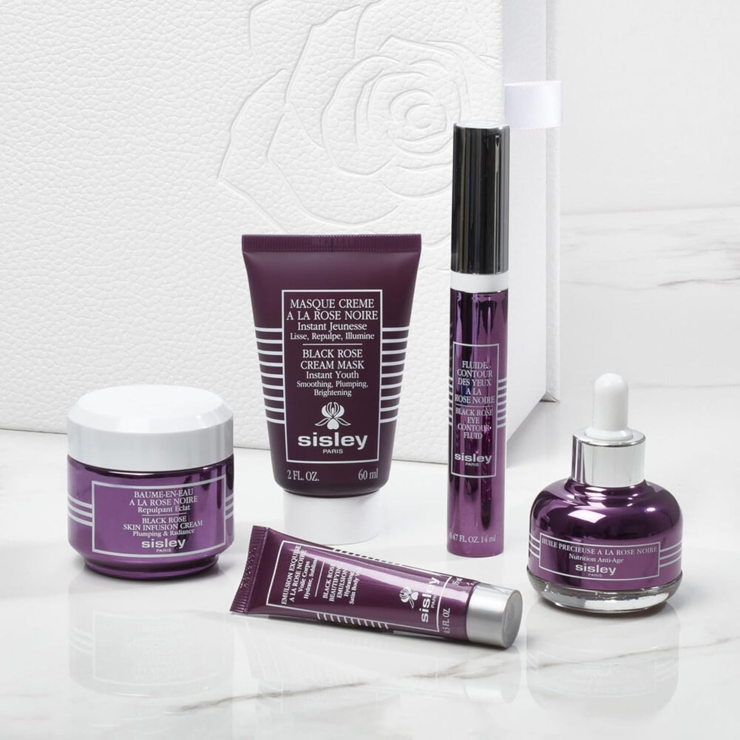 Sisley Paris Black Rose Collection Set - Includes Cream Mask (60 mL), Skin Infusion Cream (50 mL), Precious Face Oil (25 mL), Eye Contour Fluid (14 mL) & Beautifying Emulsion (15 mL)