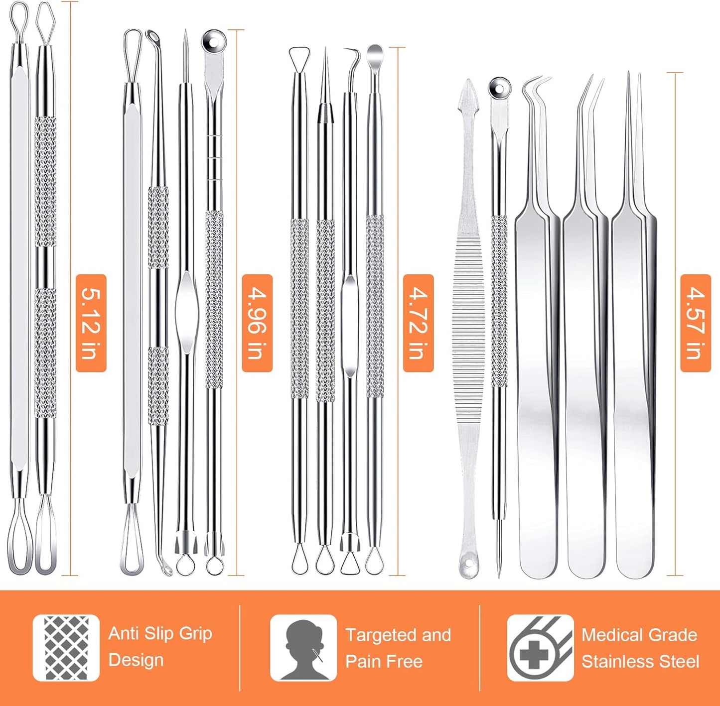 Pimple Popper Tool Kit, IUMAKEVP 15 PCS Professional Stainless Steel Blackhead Remover Comedone Extractor Tools for Removing Zit on Face - Acne Removal Kit with Metal Case (Silver)