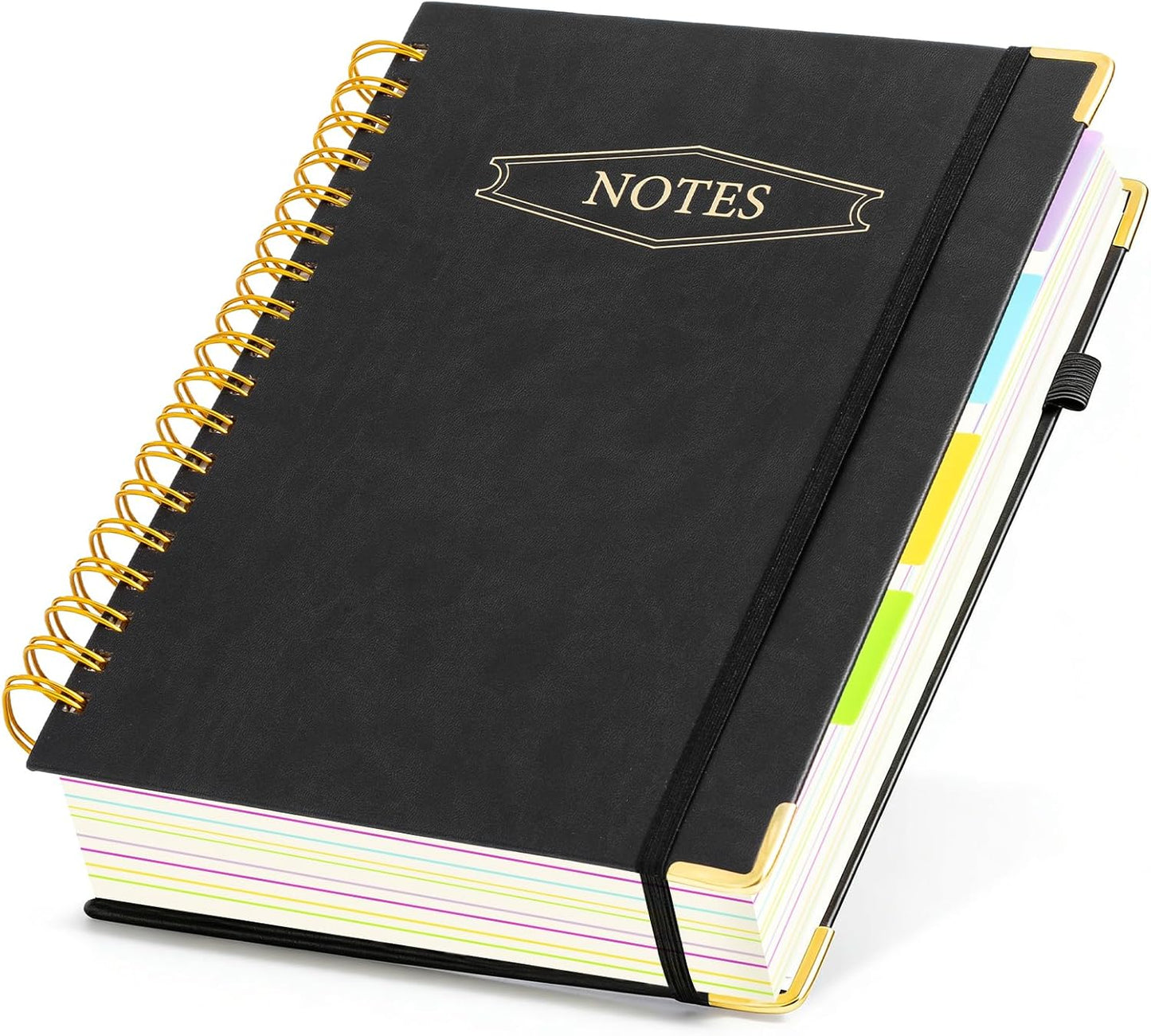 M&G Hardcover Spiral Notebook, 5 Subject Noteboook College Ruled 300 Page, Large 8"x10" B5 Notebooks for Work School, Lined Journal for Women & Men, Black