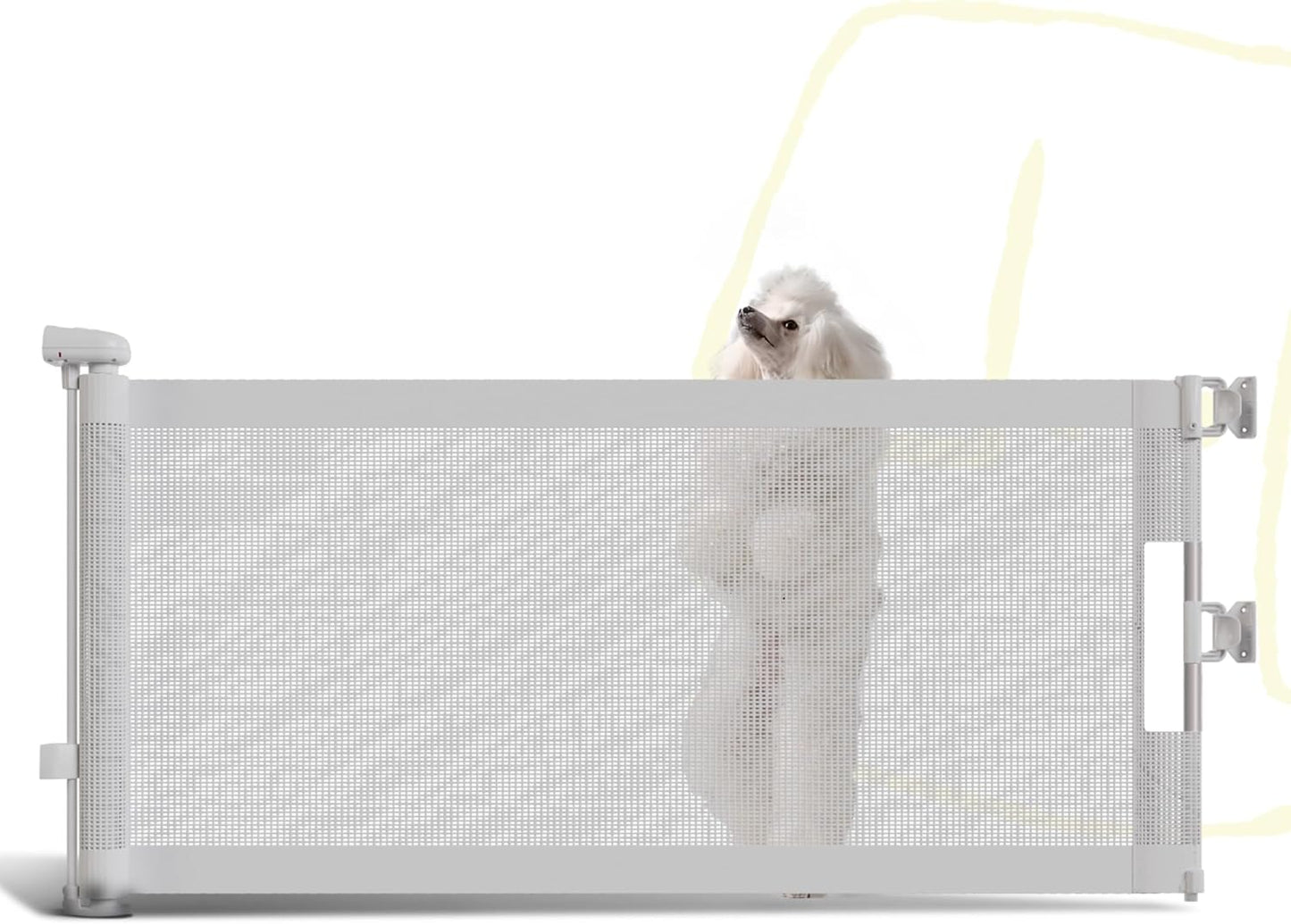 15.7" H Mesh Short Dog Gate, Extends Up to 59" W Retractable Pet Gate with Drill Installation, Small Dog Gate for Stairs, Easy Step Over Low Puppy Gate for Doorways Indoor Outdoor, White