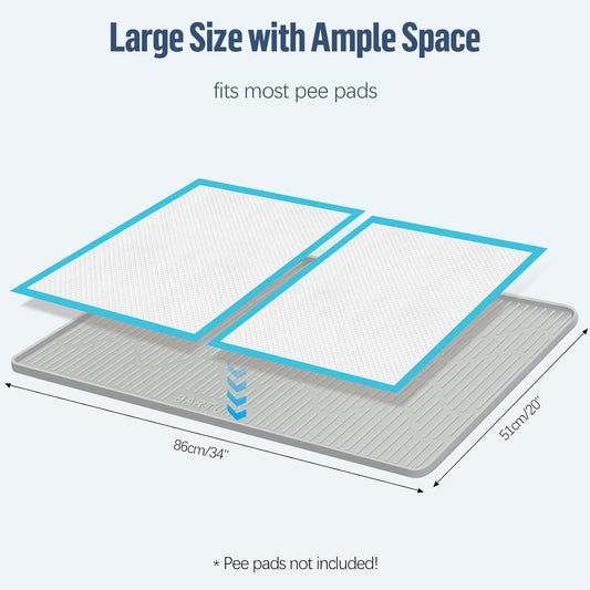 Pee Pad Holder for Dogs, 34" x 20" Large Silicone Pee Tray Mat High Edge, Leak-Proof, No Spill Pet Pad Holder for Puppy, Cat, Rabbit, Training Pads for Floor Protection, No Pee Pads