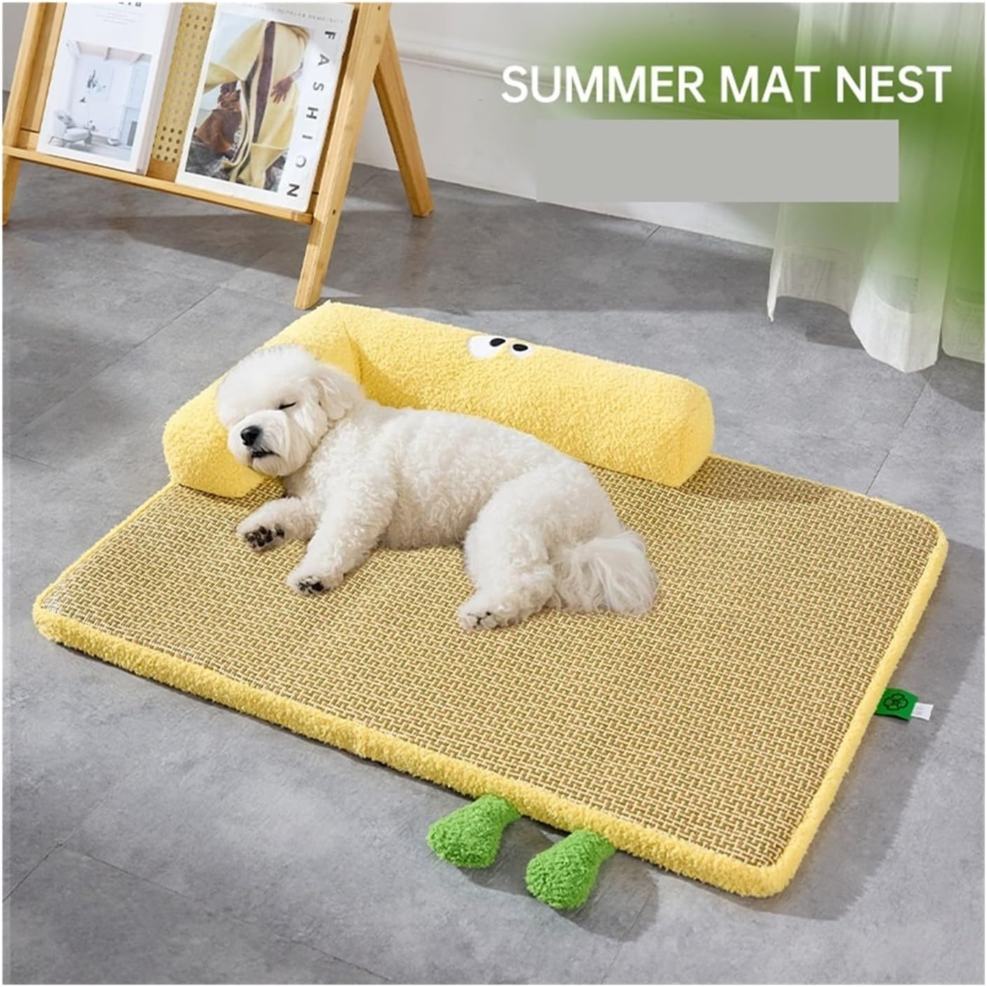 Dog Kennel, Summer Cooling den, Rattan Dog mat, cat, Thickened Sponge pet, Removable and Washable(Checkerboardgreen,M)