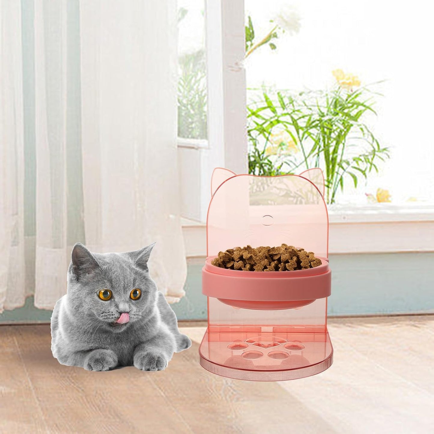 Milisten Elevated Pet Bowl Stand with Anti-Spill Raised Feeding Bowls, Plastic Dog and Cat Food Holder for Neck Support, Pink Puppy and Cat Feeding Station