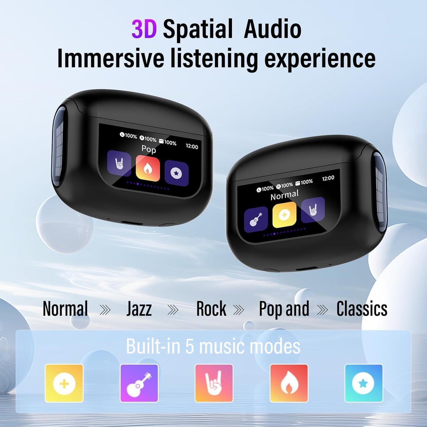 Wireless Earbuds, Bluetooth 5.4 Headphones with Multifunctional Touch Screen, 48H Bass Stereo Ear Buds with ANC/ENC Noise Cancelling/Transparency Mode, IPX7 Earphones with 5 EQ Modes for iOS Android