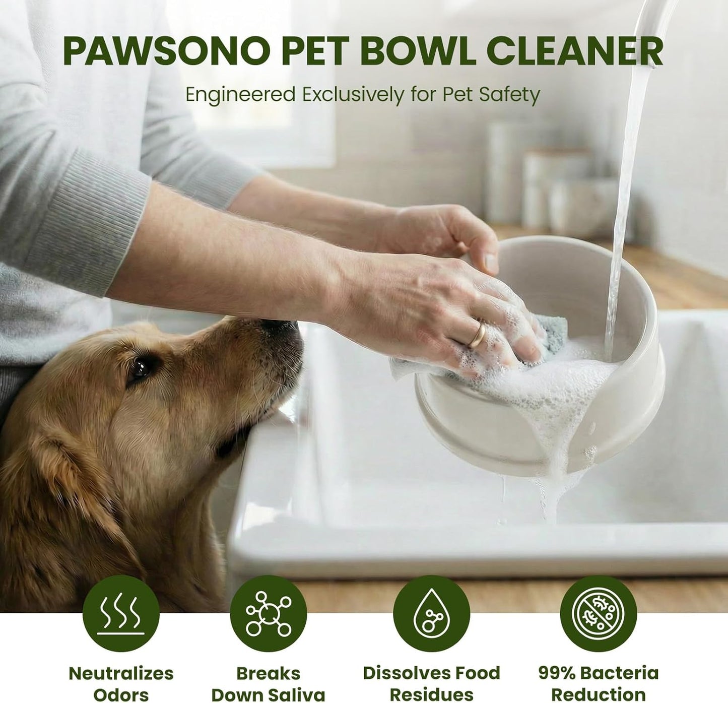 Pet Bowl Cleaner Mousse - Vet Enzyme Formula for Bird Baths & Feeders | Lick-Safe, No Residue | Works on Cat Dishes, Fountains, Toys & Birdhouses (350ml/12oz)