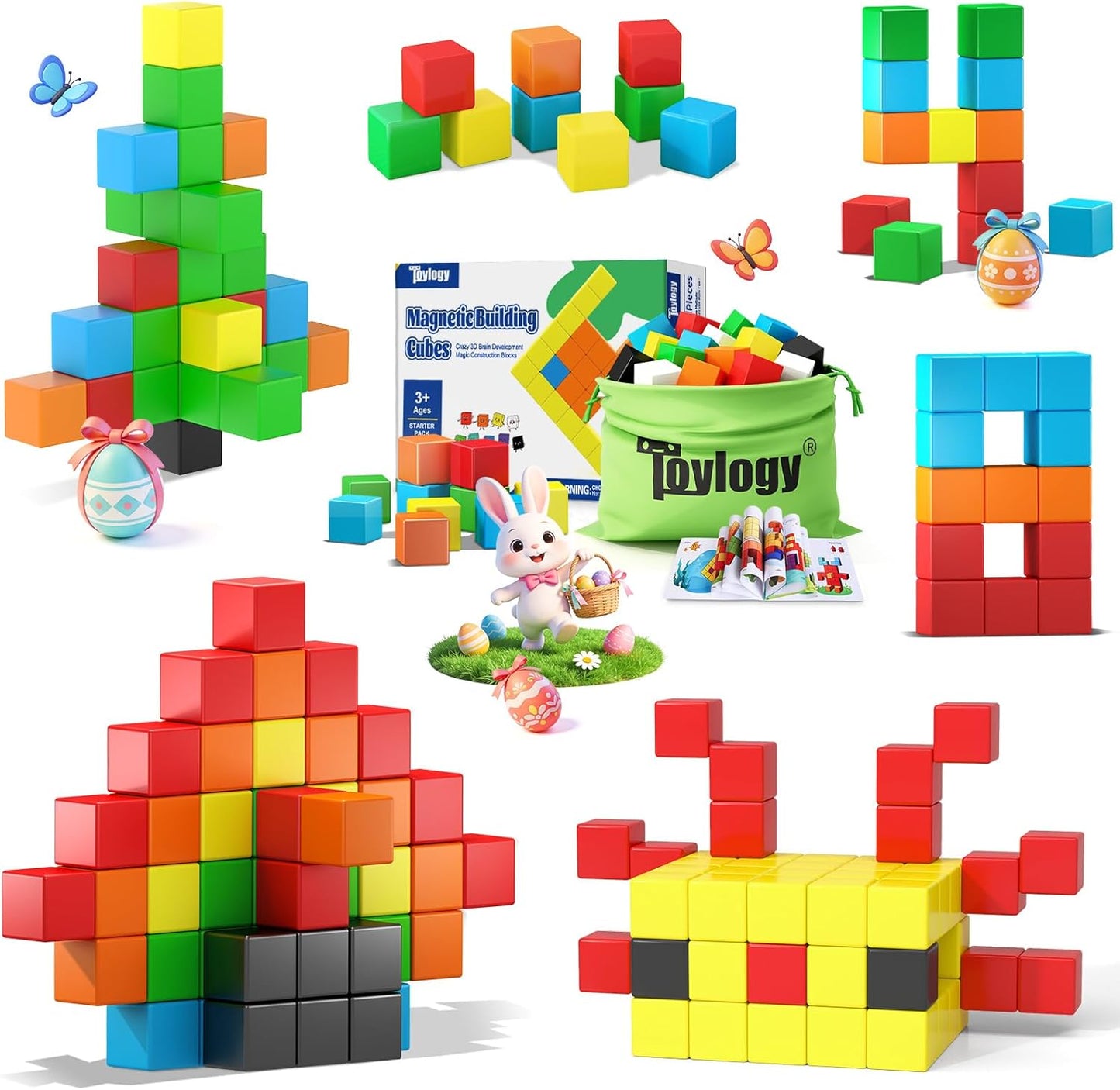 48PCS Magnetic Blocks for Toddlers Outdoor Toys Easter Gifts, Large Magnetic Cube Toy for Sensory Montessori Education Preschool Magnet Toys for 3 4 5 6 Year Old Boys and Girls