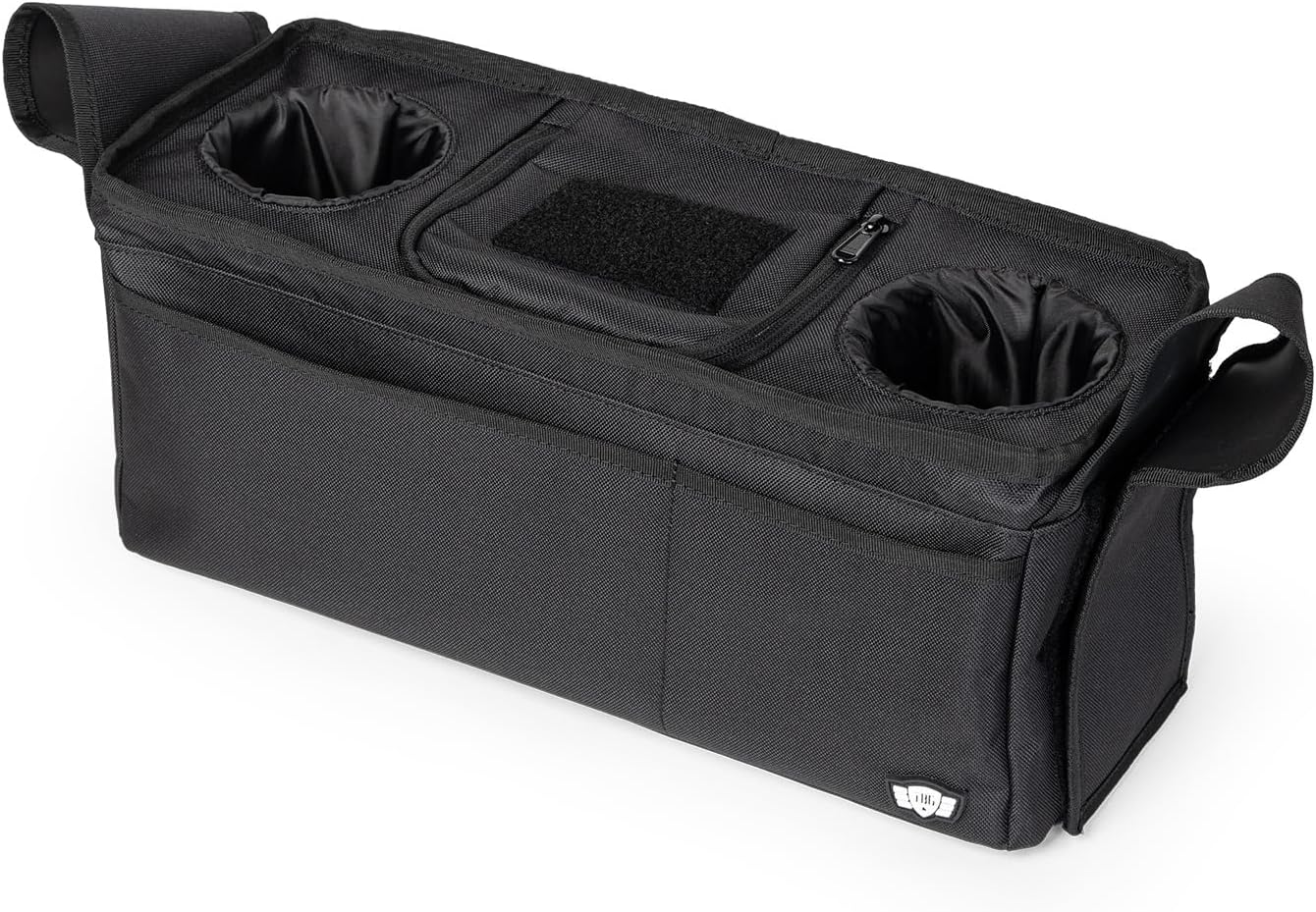 Tactical Baby Gear Stroller Caddy Organizer – Universal Fit Parent Console with Insulated Cup Holders, Cooler Pocket, Front Phone and Keys Storage