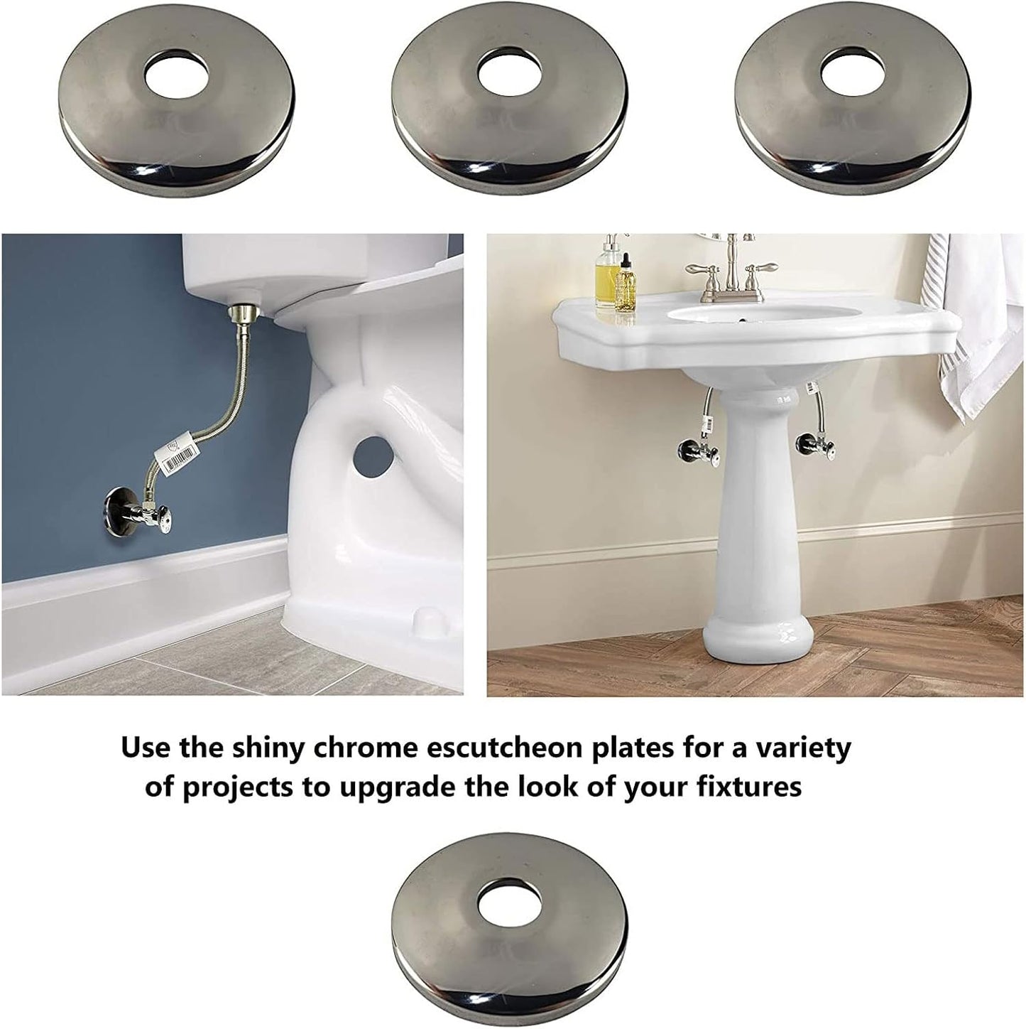 1/2" Chrome Plated Steel Escutcheon Flange Cover with Sure Grip for 1/2" Copper, PEX, and CPVC pipe wall covers [10 Pack]