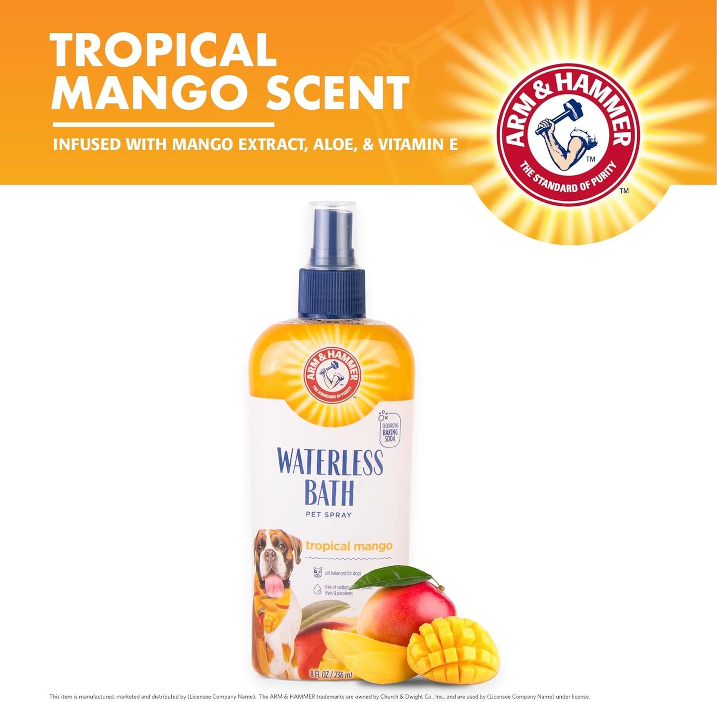 Arm & Hammer for Pets Waterless Bath Spray for Dogs Baking Soda, Mango Scent | Professional Quality Dog Grooming Spray, Free of Sodium Lauryl Sulfate & Parabens, 8 Fl Oz - 6 Pack