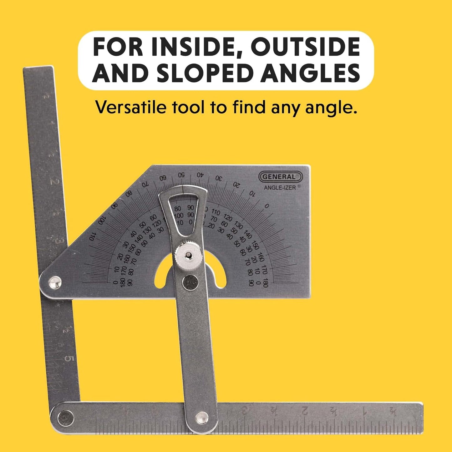 General Tools Protractor and Angle Finder #39, Stainless Steel, Outside, Inside, Sloped Angles, 0° to 180°