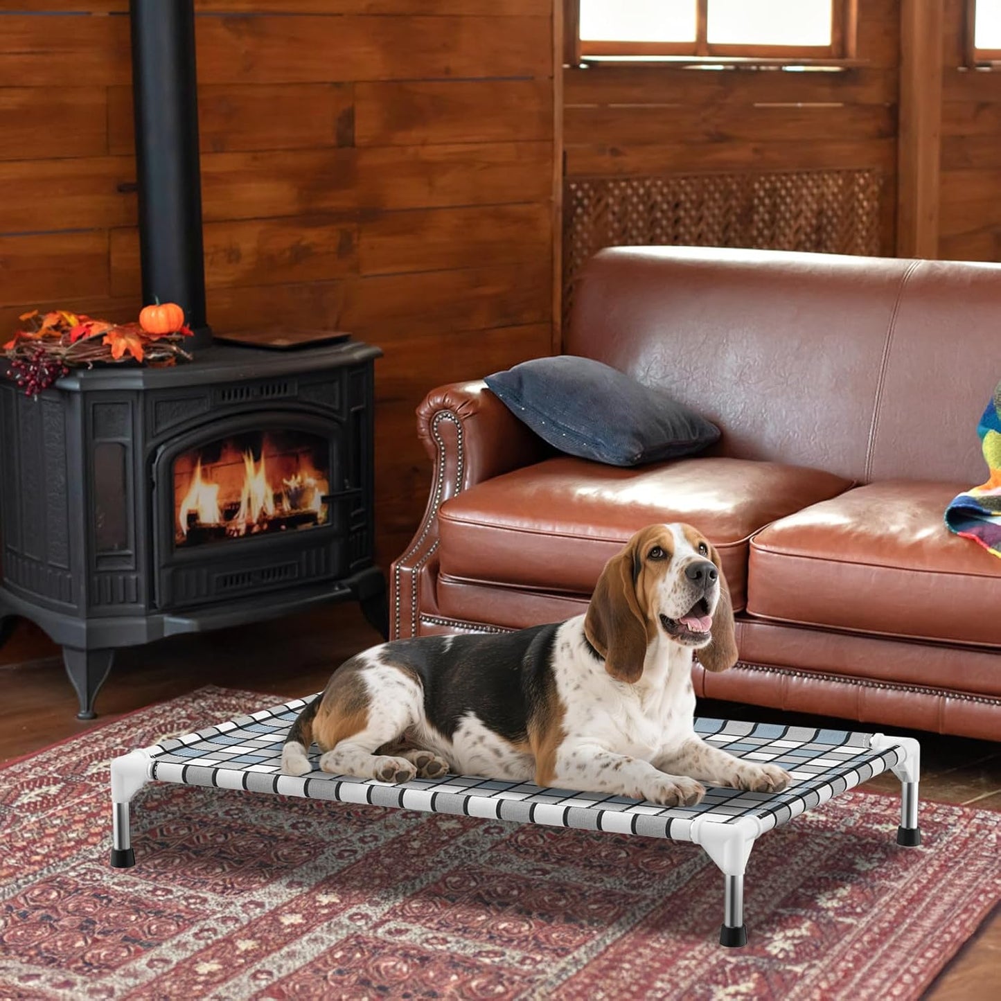 Elevated Outdoor Raised Dog Bed Outdoor Dogs Bed Lifted Pet Hammock Bed Dog Cot for Large Pet Taste Life, Start with A Pet Bed 39'' x 27'' x 6.5''