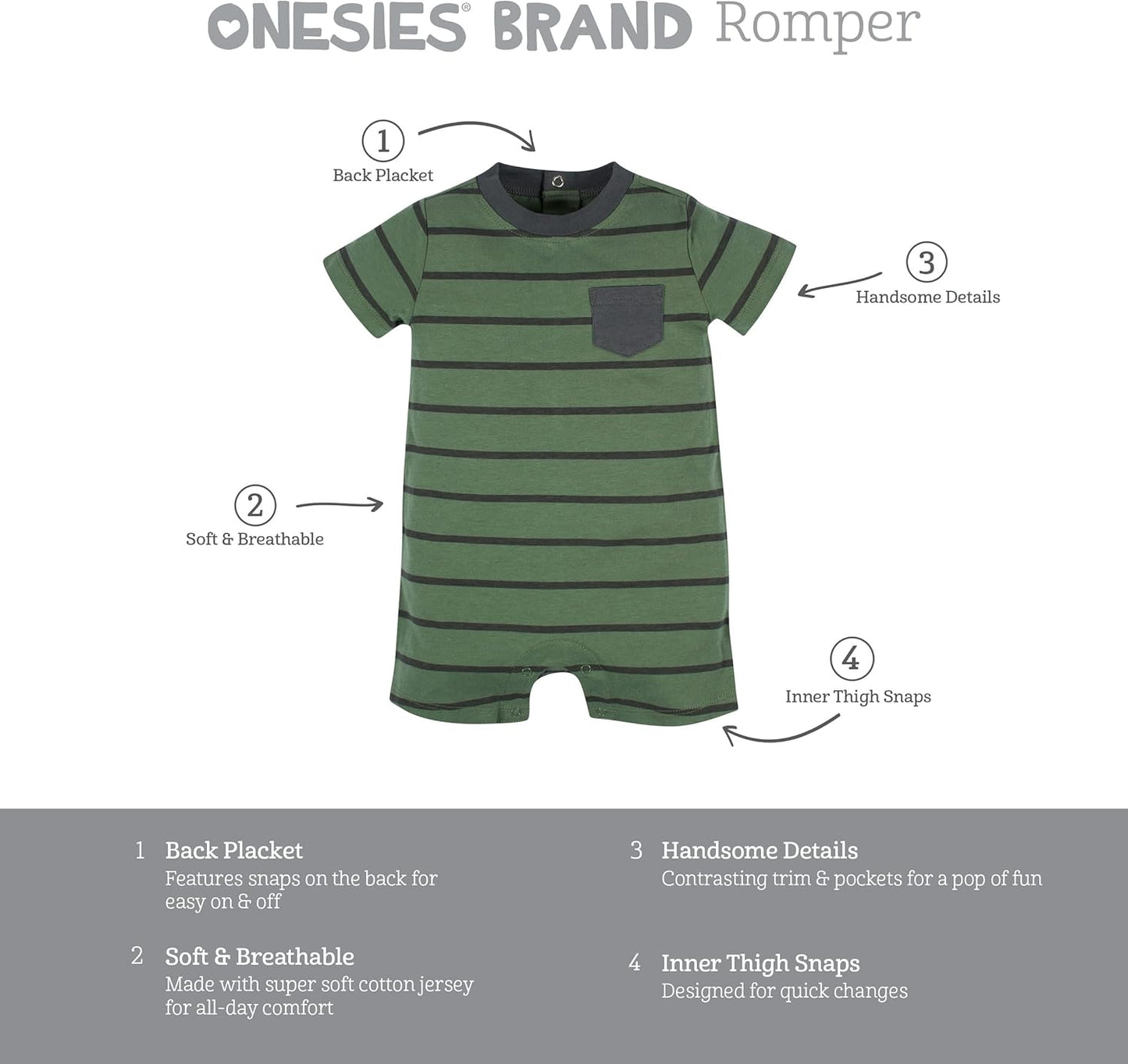 Onesies Brand Baby Boys' 3-pack Romper