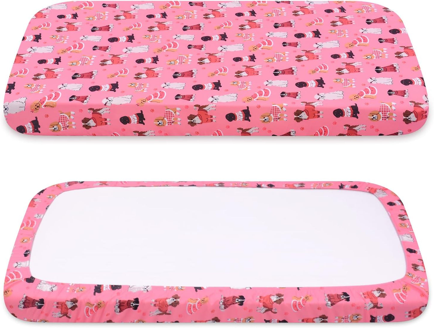 Replacement Dog Bed Covers Elastic Edged Washable Pet Bed Protector with Pink Dog Pattern Design for Medium & Large Pet Beds, Cover Only (Pink, 36" L x 27.0" W x 6.0" Th)