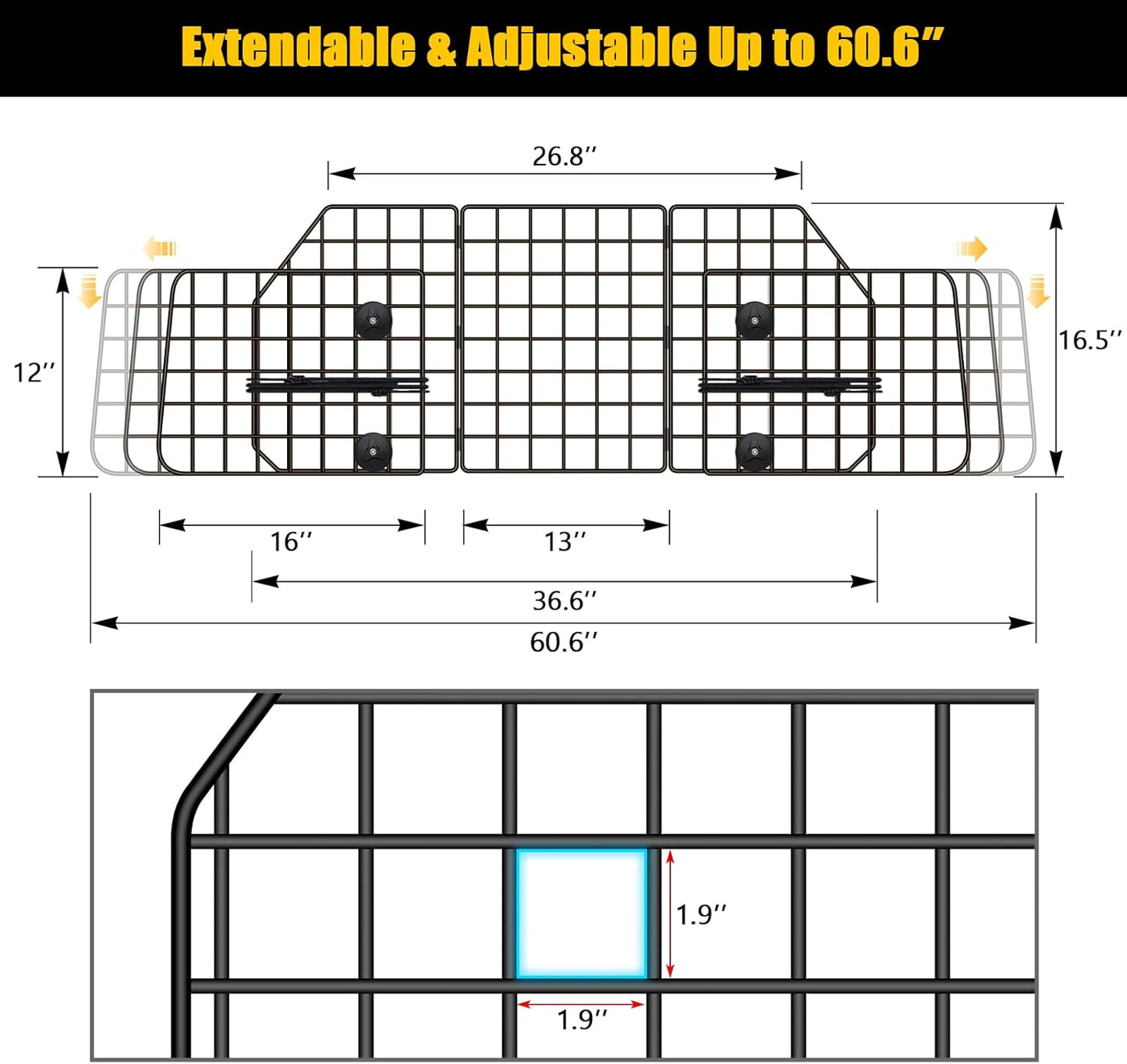 Gtongoko Dog Car Barriers for SUVs, Vehicles, Cars, Trucks, Upgraded Adjustable Heavy-Duty Wire Mesh Pet SUV Barriers Universal-Fit, Car Accessories Safety Travel, 2pcs 51.2In Elastic Ropes Included