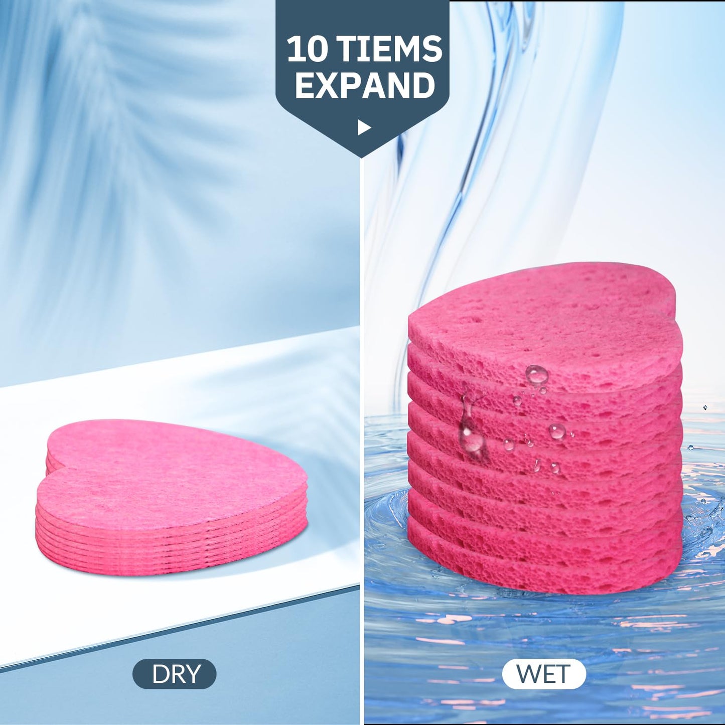 50-Count Facial Sponges Compressed, 100% Natural Cellulose Face Sponge Professional Cosmetic Spa Sponges for Face Cleansing, Exfoliating Mask, Makeup Removal for Travel and Home, Pink