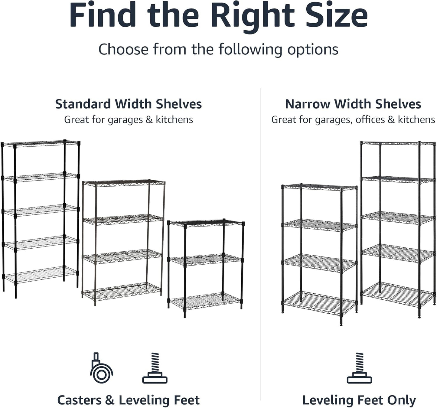 Amazon Basics 4-Shelf Steel Wire Storage Shelves for Garage, Adjustable Metal Shelving Unit, 200 lbs Per Shelf, 23.2" W x 48" H x 13.4" D, Black | Sturdy, Adjustable, Easy Assembly, Storage