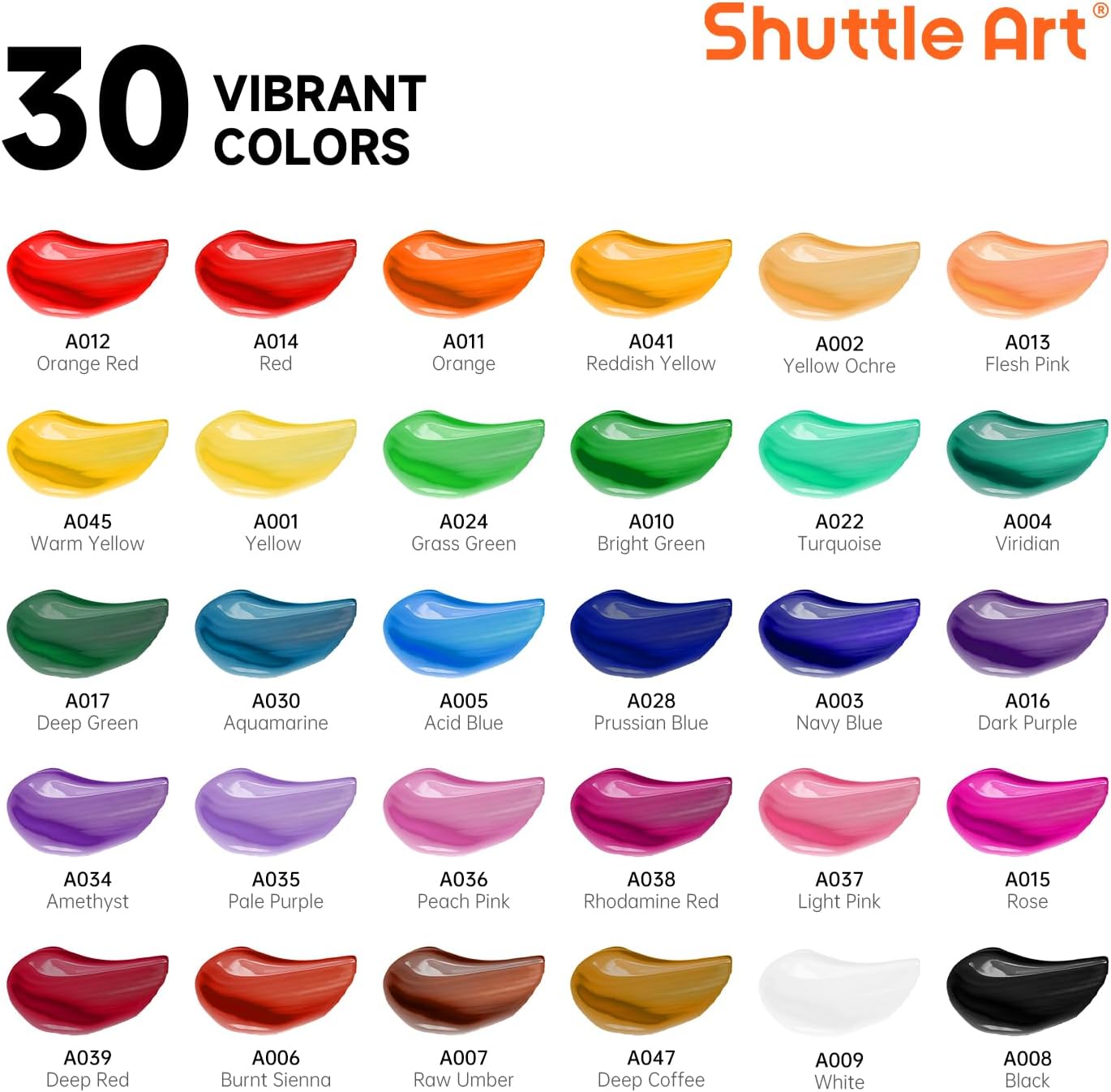 65 Pack Acrylic Paint Set, Shuttle Art Acrylic Painting Set with Wooden Easel, 30 Colors Acrylic Paint, Painting Canvas, Paint Brushes, Palettes, Art Painting Supplies for Kids Adults Beginner Artists