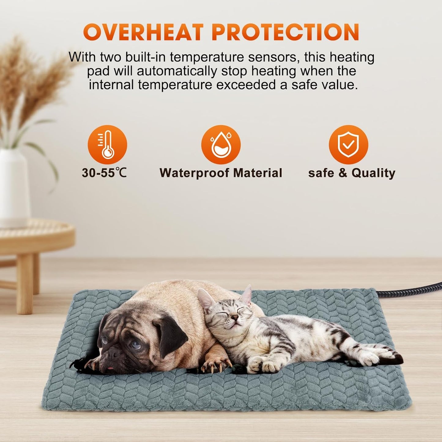GASUR Heated Dog Bed, Waterproof Cat Heating Pad with Timer Temperature Adjustable, Indoor Heated Electric Pet Bed for Cats Dogs, Auto Power-Off, Anti-bite Pet Heated Pad, 28''x20'', Medium