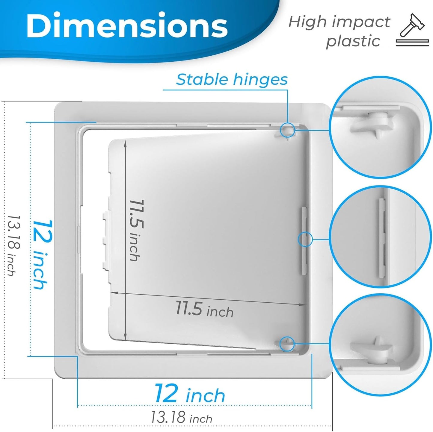 Access Panel for Drywall - 12x12 inch - Wall Hole Cover - Access Door - Plumbing Access Panel for Drywall - Heavy Durable Plastic White
