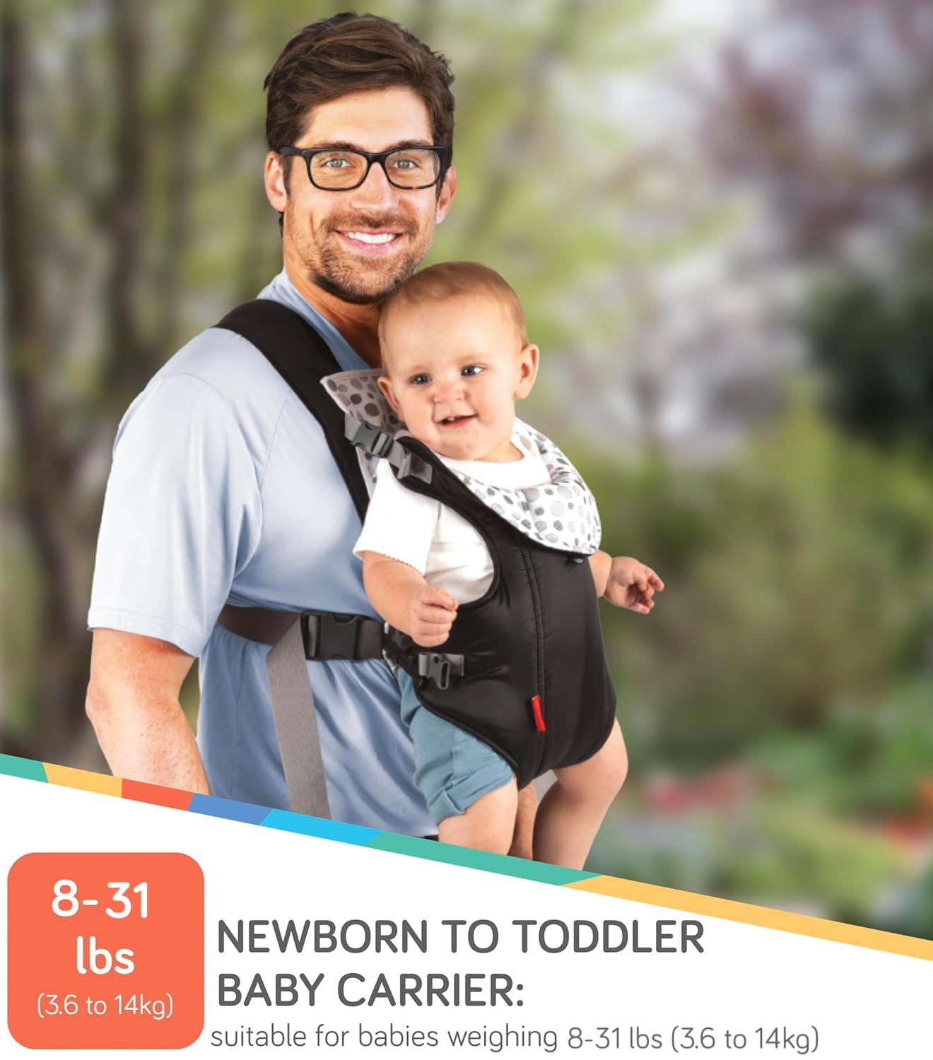 Nuby Classic Baby Carrier: Newborn to Toddler |Face-in and Face-Out Carrier | Grey | Lightweight & Comfortable |Removeable Baby Drool Bib | 8-35 lb. (3.6-14 kg)