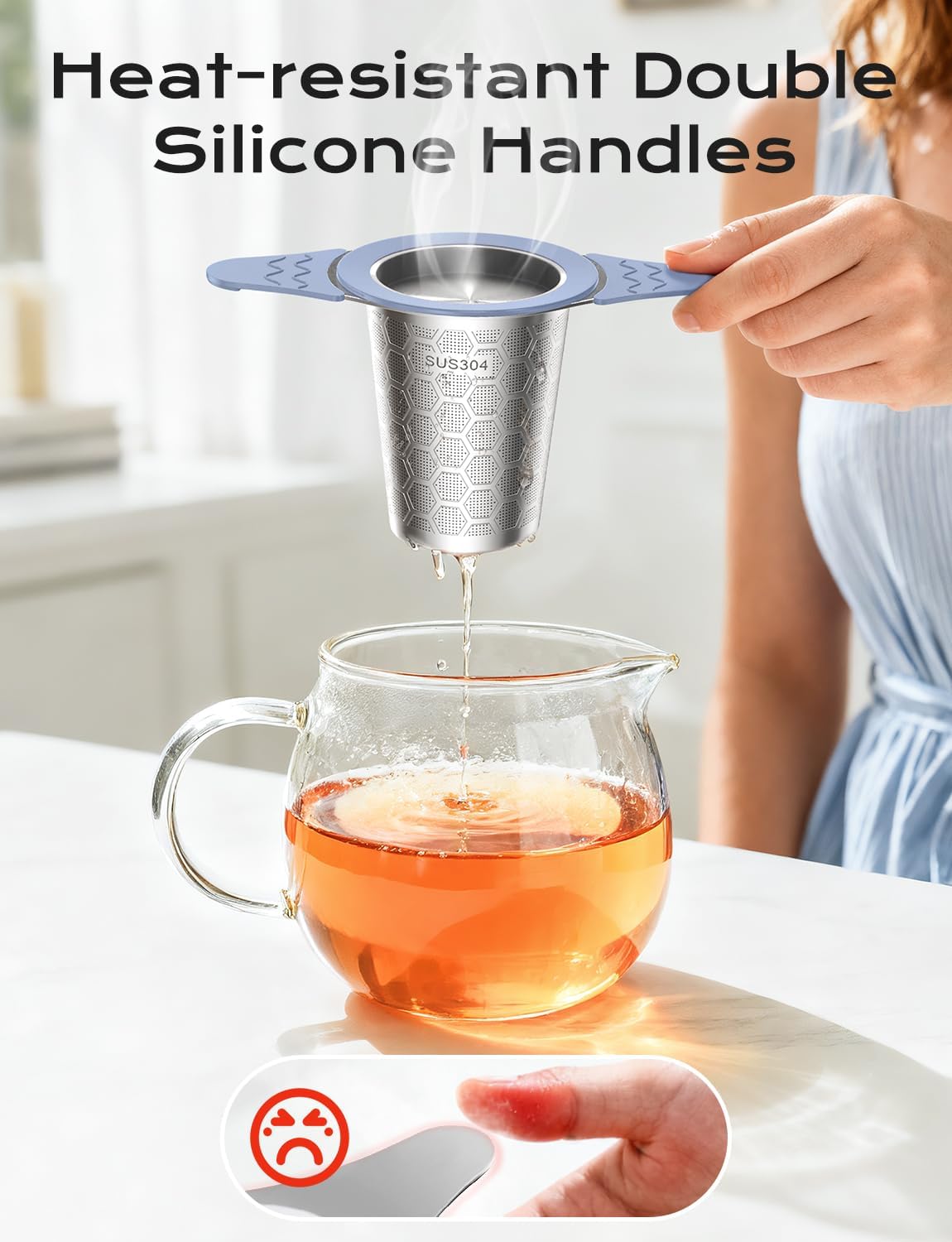 Tea Infuser for Loose Leaf Tea,Stainless Steel Tea Infuser with Heat Proof Silicone Handles,Extra Fine Mesh Tea Strainers Filter Fine Tea Leaves Effectively,Fits TeaPots/Mugs