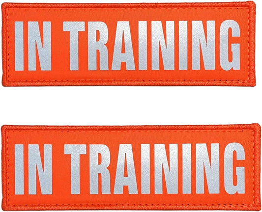 JUJUPUPS Orange Reflective Dog Patches 2 Pack Service Dog,in Training,DO NOT PET,Patches with Hook and Loop for Vests and Harnesses(in Training, 5x1.5 inch)