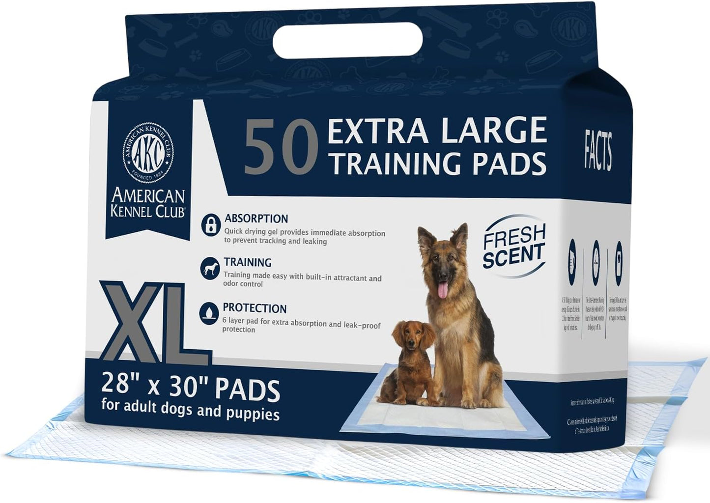 American Kennel Club Scented Puppy Pads – XXL & XXL+ Sizes – 28x34 Ultra Absorbent 6-Layer Pee Pads with Odor Control & Quick-Dry Gel (Fresh Scented, XL 30" x 28" - 100 Count, Pack of 1)