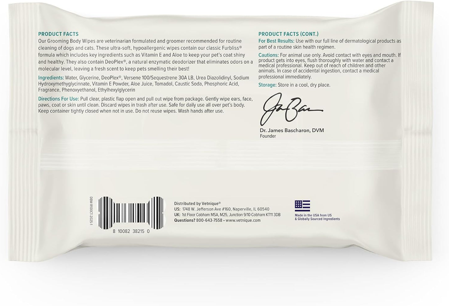 Vetnique DermaBliss Pet Wipes for Dogs & Cats for Grooming, Cleansing & Deodorizing, Thick Dog Wipes for Convenient Dog Cleaning and Natural Pet Odor Eliminator, 100ct (Refreshing Scent)