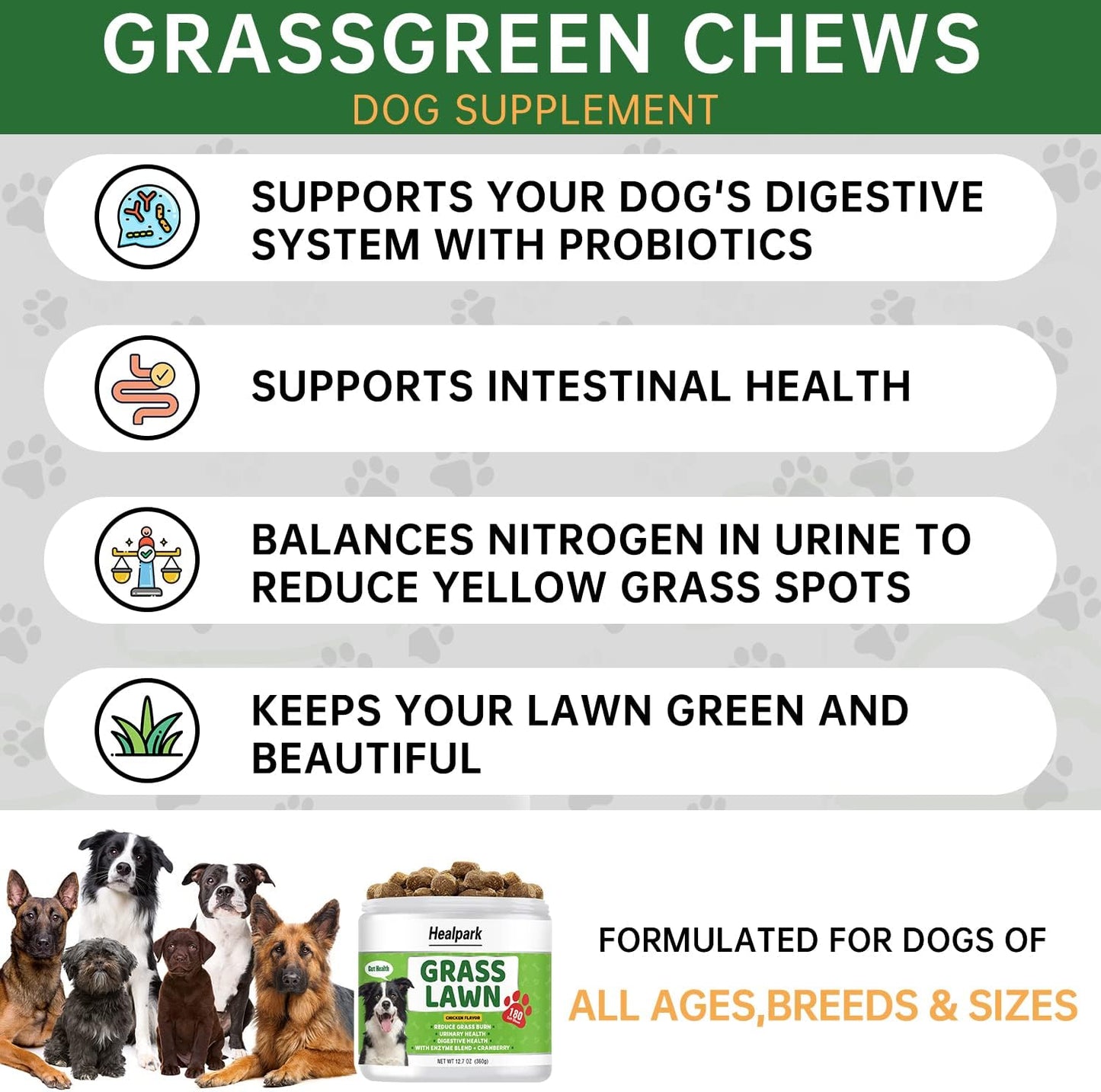 Grass Burn Spot Chews for Dogs - Dog Pee Lawn Spot Saver Caused by Dog Urine - Grass Treatment Rocks - DL-Methionine + Cranberry + Digestive Enzymes - Dog Urine Neutralizer for Lawn - 180 Soft Treats