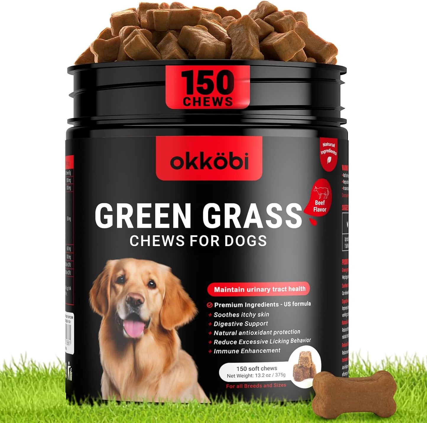 Dog Urine Neutralizer for Lawn - 150 Chews - Advanced Green Grass Dog Chews - Canine Pee Grass Saver - Green Lawn Treats with Natural Ingredients & Digestive Enzymes - Beef
