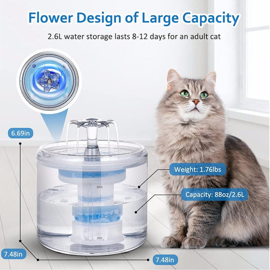 Transparent Cat Water Fountain, Dog Water Drinking Dispenser with Smart Sensor, 2.6L Quiet Automatic Pet Bowl Fountain with Faucet Kit for Dogs Cats,White