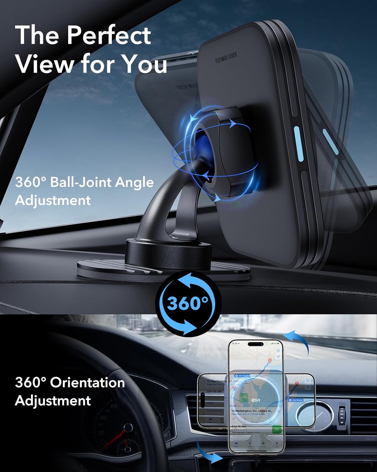 ESR for MagSafe Car Mount Charger,15W Magnetic Wireless Car Charger, for MagSafe Car Charging, Air Vent Dashboard Phone Holder Mount for iPhone Air 17 Pro Max 16 15 14 13 12, Galaxy S25, Fast Charging