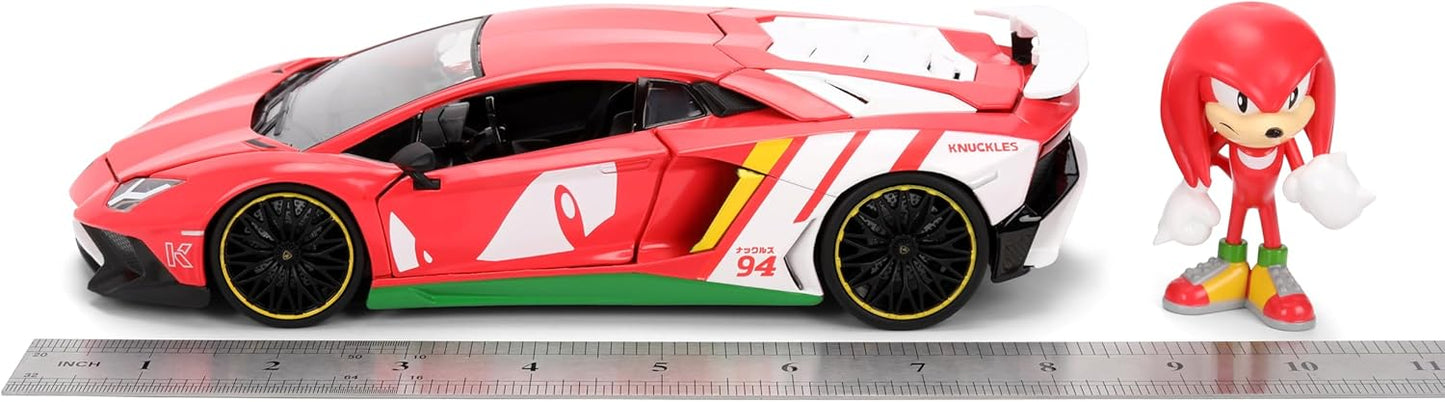 Jada Sonic Knuckles with Lamborghini Aventador SV – Hollywood Rides Die-Cast Vehicle & Knuckles Figure Toys – Opening Doors & Hood – Ages 8+