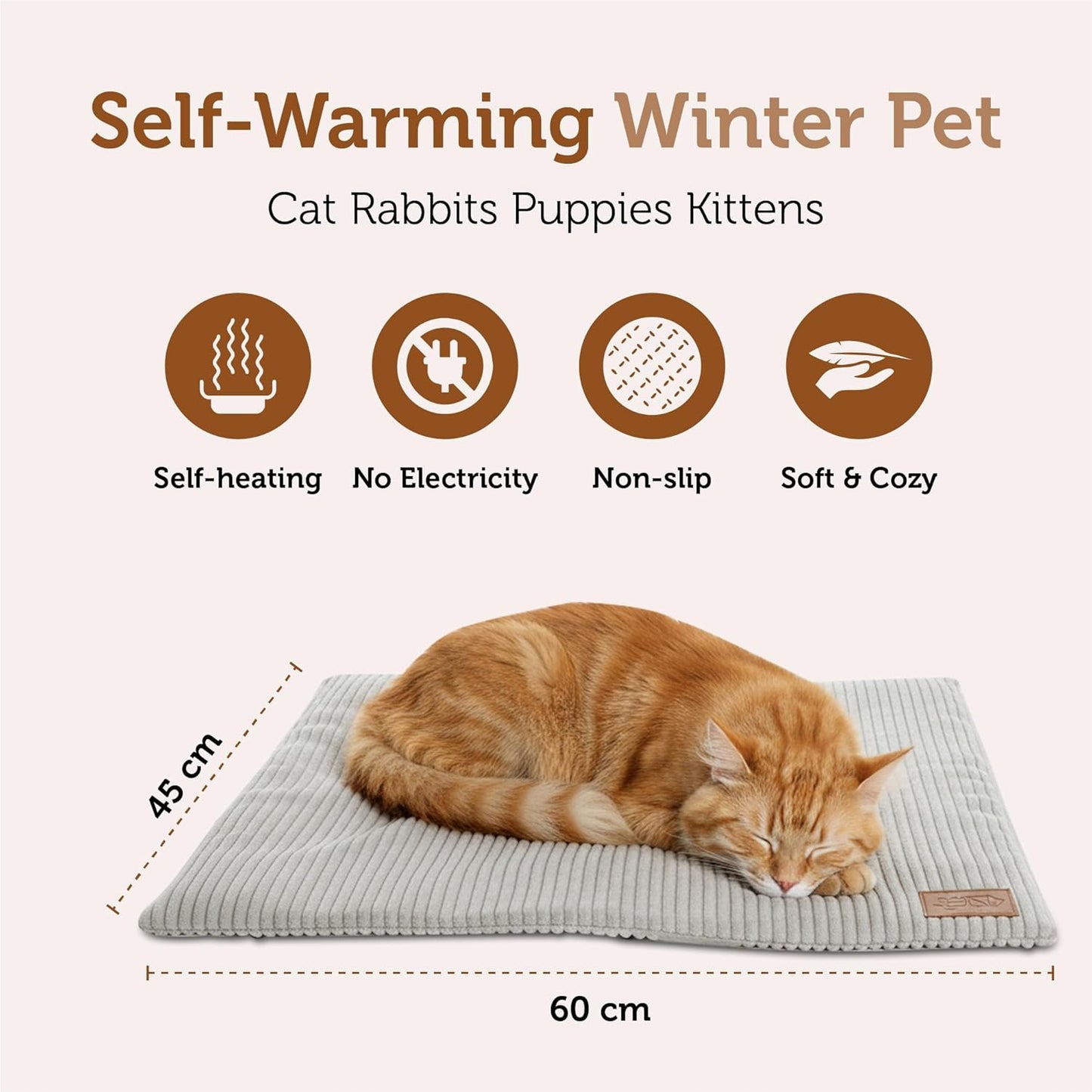 Nona Pelona Cat Heating Pad, Self Warming Pet Mat for Cats and Small Dogs, Self Heating Cat Bed No Electricity, Washable Cover Non Slip Base Indoor 24 x 18 Inch