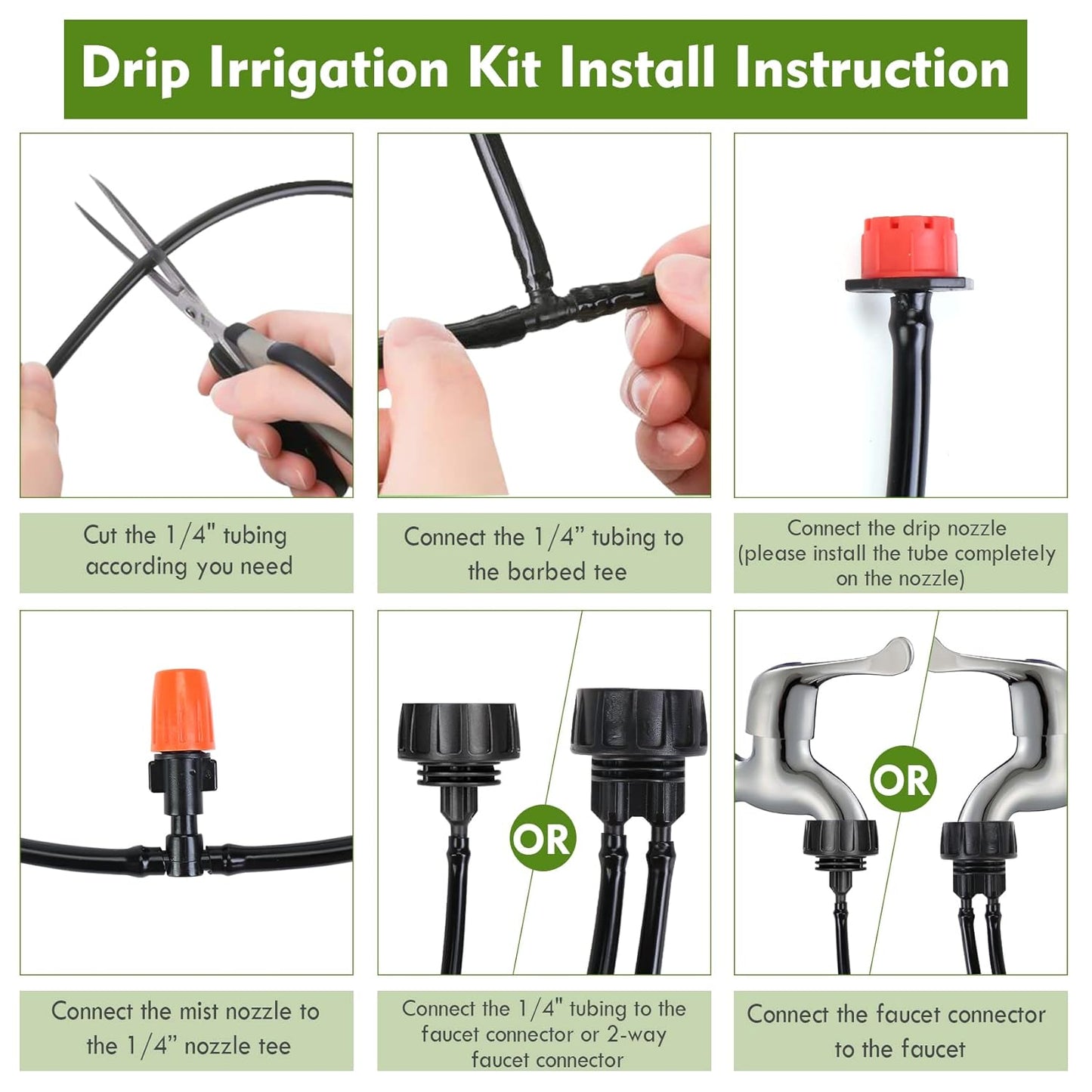Drip Irrigation Kit, Drip Irrigation System for Garden with 1/4" Irrigation Tubing DIY Saving Water Automatic Watering System for Garden, Greenhouse, Flower Bed, Patio, Lawn