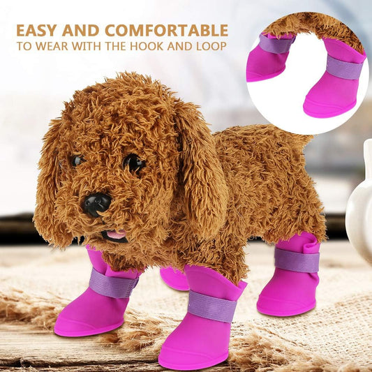 Ejoyous Dog Boots Protector, 4Pcs Silicone Pet Booties Anti Slip Dog Rain Protective Shoes for Small Dogs Doggy Puppy Doggie Pets, Dog Booties for Outdoor Walking (L)