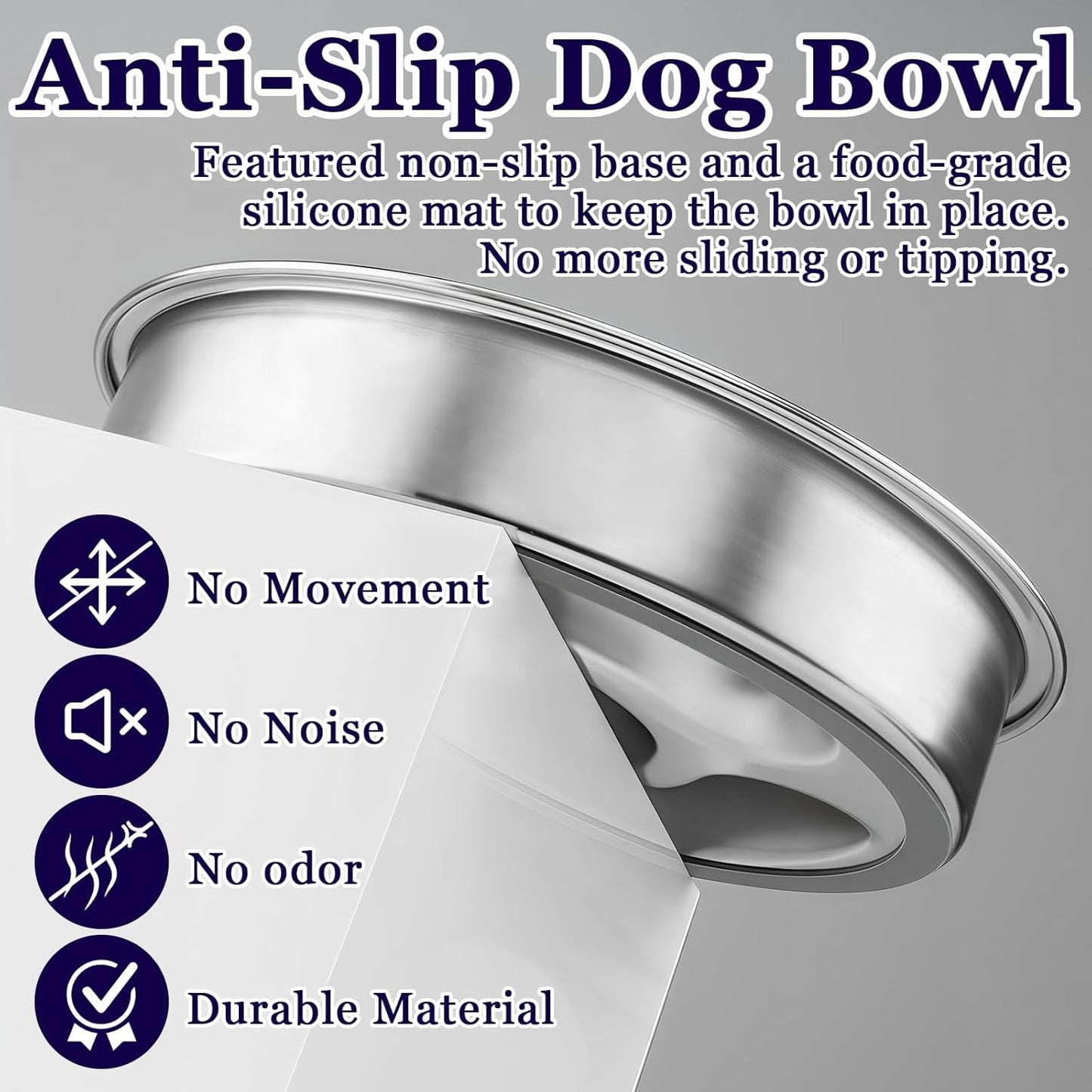 Stainless Steel Slow Feeder Dog Bowl Metal Dog Food Bowl with Non-Slip Mat for Small and Medium Sized Dogs, 2 to 4 Cups Capacity, Dishwasher-Safe, Double-Sided Design for Dry, Wet, or Raw Food