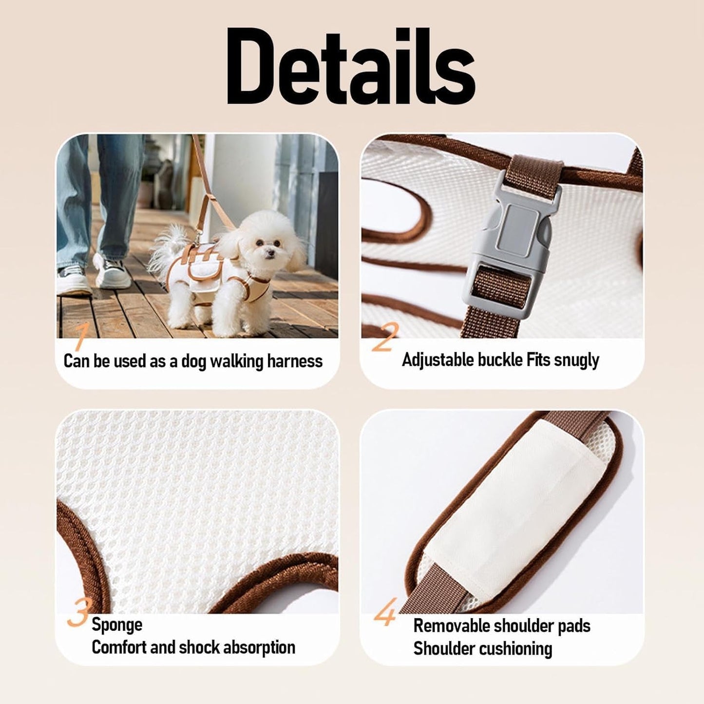 Dog Lift Harness, Adjustable Carrier Sling for Small and Medium Cats, Portable Pet Sling Carrier for Outdoor, Dog Assistance Strap for Senior, Joint Injuries, Brown S