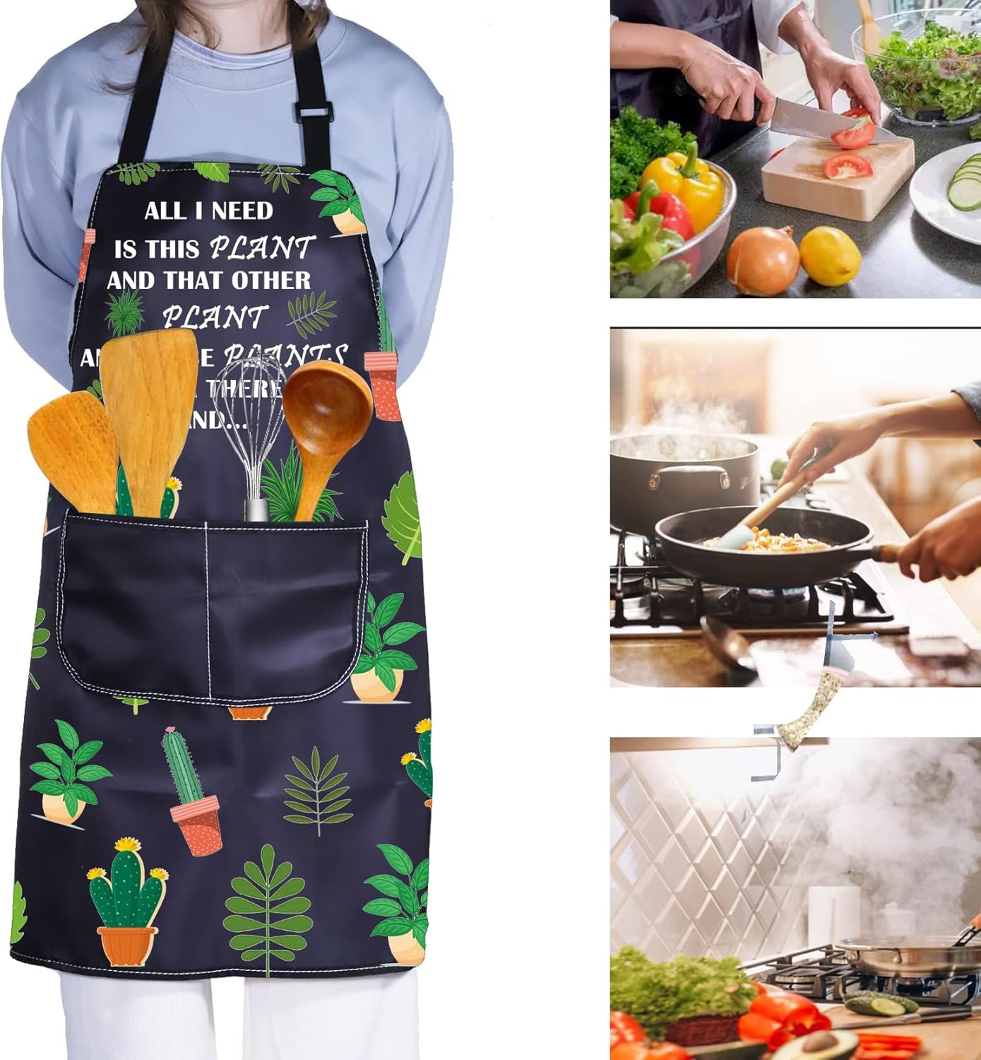 PXTIDY Plant Lover Gift Gardener Apron All Need Is This Plant Lady Gardening Apron Florist Kitchen Gift (Black)