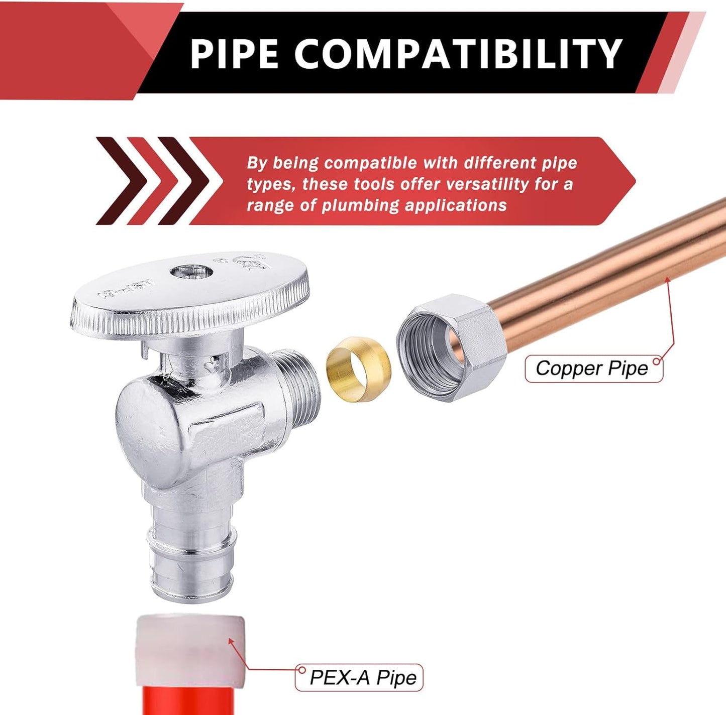 10 PCS EFIELD Stop Angle Valve Pex-A Inlet, 1/4 Turn,3/8" OD Compression X 1/2" Pex-A Expansion, Chrome Plated Brass,(VALVE094-10PCS)