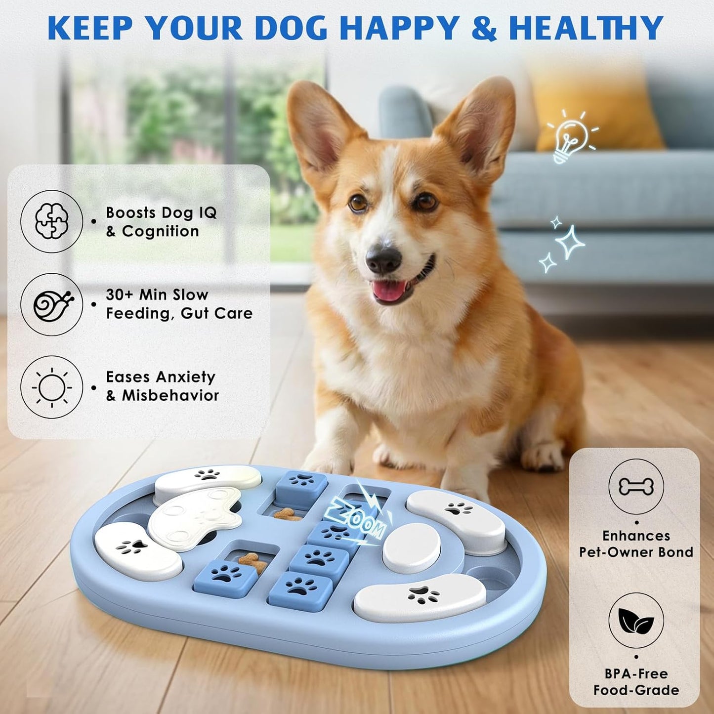 Dog Puzzle Toy, Interactive Treat Puzzle for IQ Training & Mental Stimulation, Non-Slip Slow Feeder Enrichment Boredom Buster for Puppies Small Medium Large Dogs Cats, Gray Gift