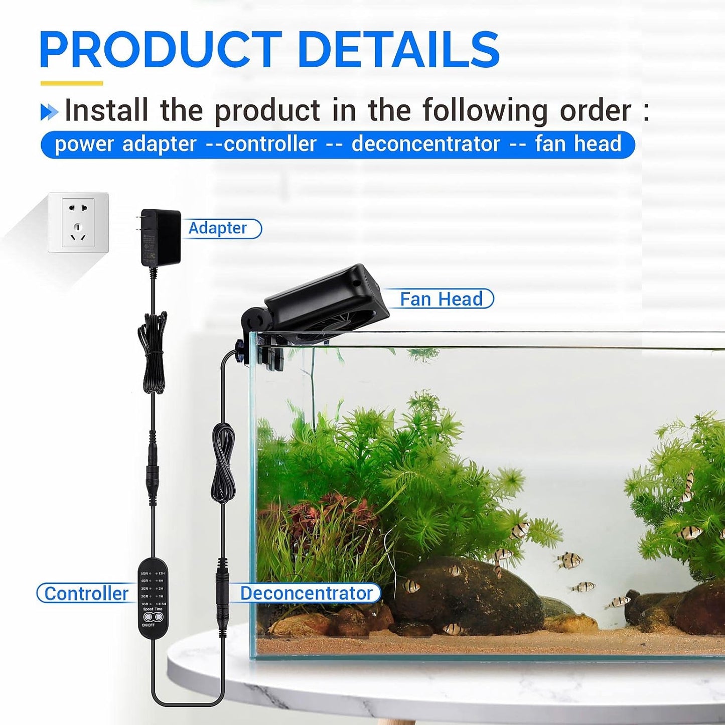 hygger Aquarium Chillers Fan, Quiet Fish Tank Cooling Fan Equipment with Adjustable Timer Speed Controller, Suitable for Freshwater Saltwater Tanks(1-Fan Head)