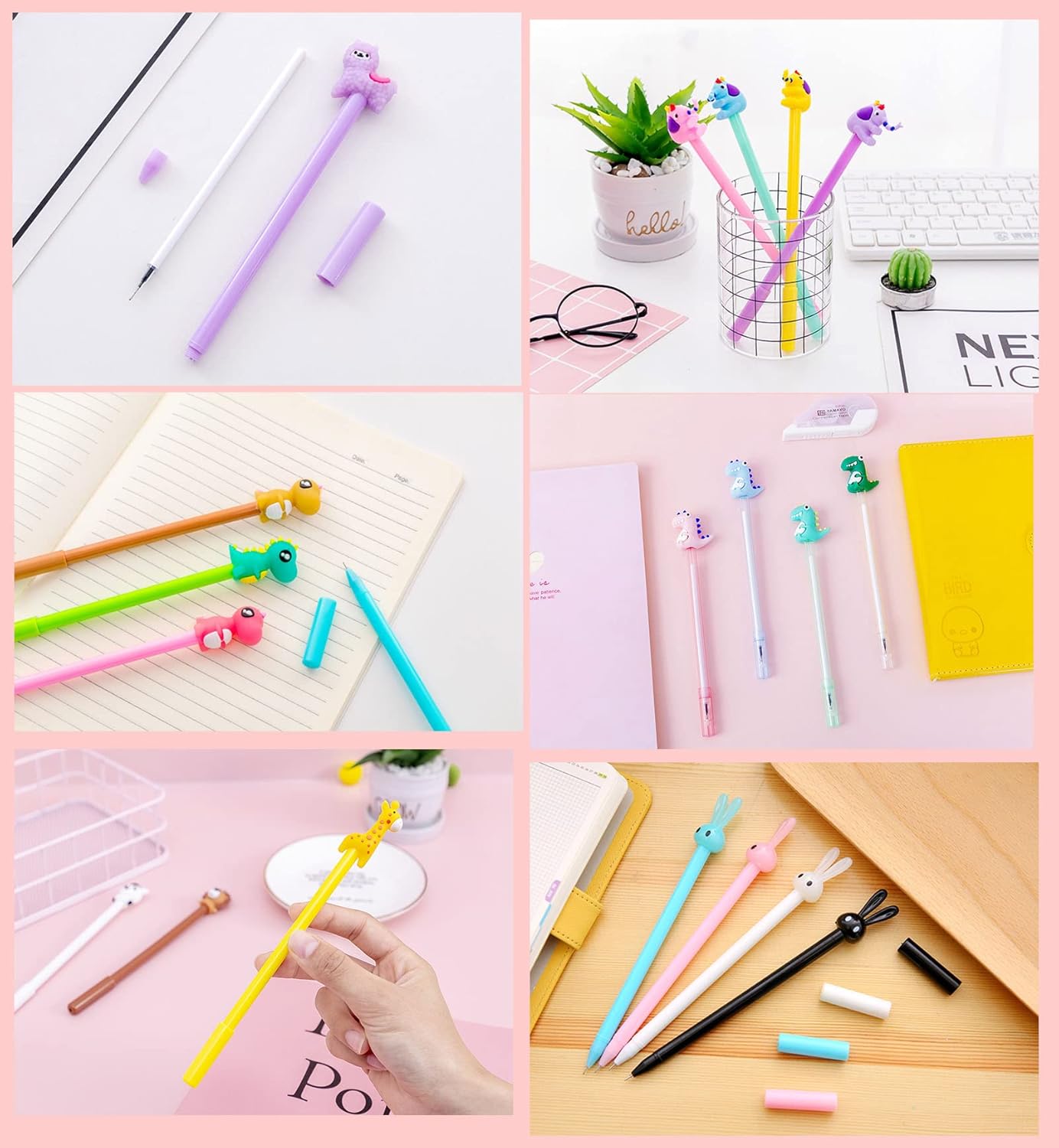 YYaaloa 70pcs Cute Novelty Gel Ink Pens Cartoon Animal 0.5 mm Black Ink Pens Bulk for Kids Office Supplies Christmas Party Gifts